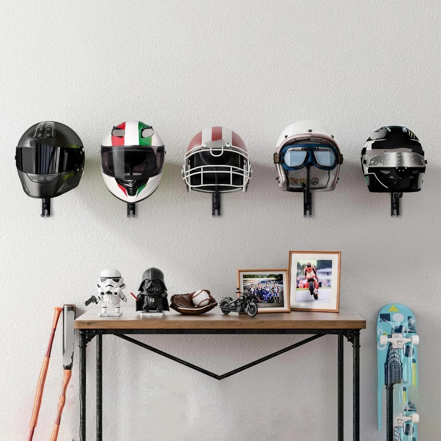 Helmhalterung Wand Helmhalter, Motorradhelmständer, Wand-Helmständer, Helmaufhänger for Motorradjacken, Fußball- und Baseballhelme