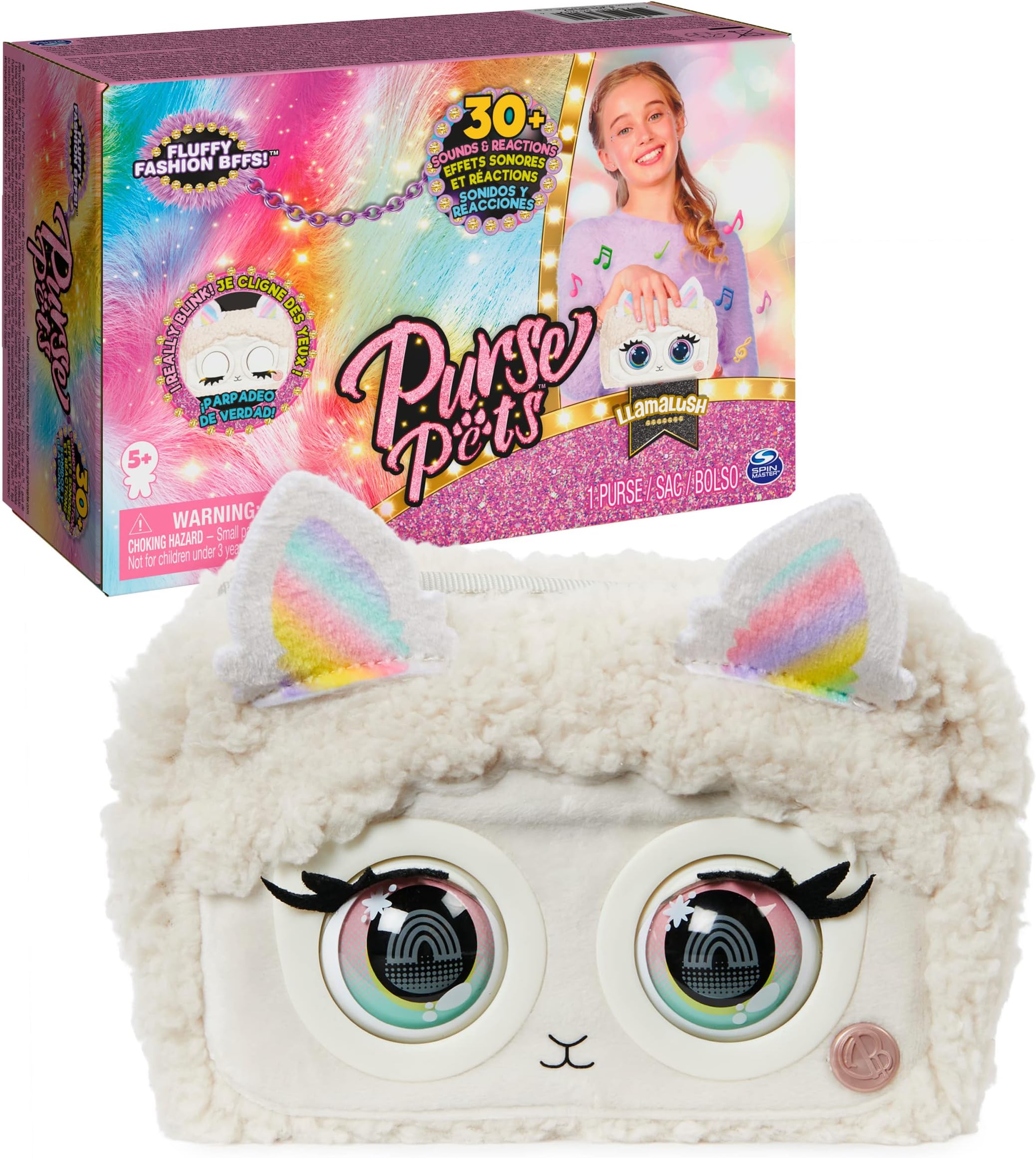 Purse Pets | Fluffy Lama Bag | Fluffy Interactive Bag in Blade Version for Girls with Over 30 Sounds and Reactions, Toys for Girls from 5 Years and Up