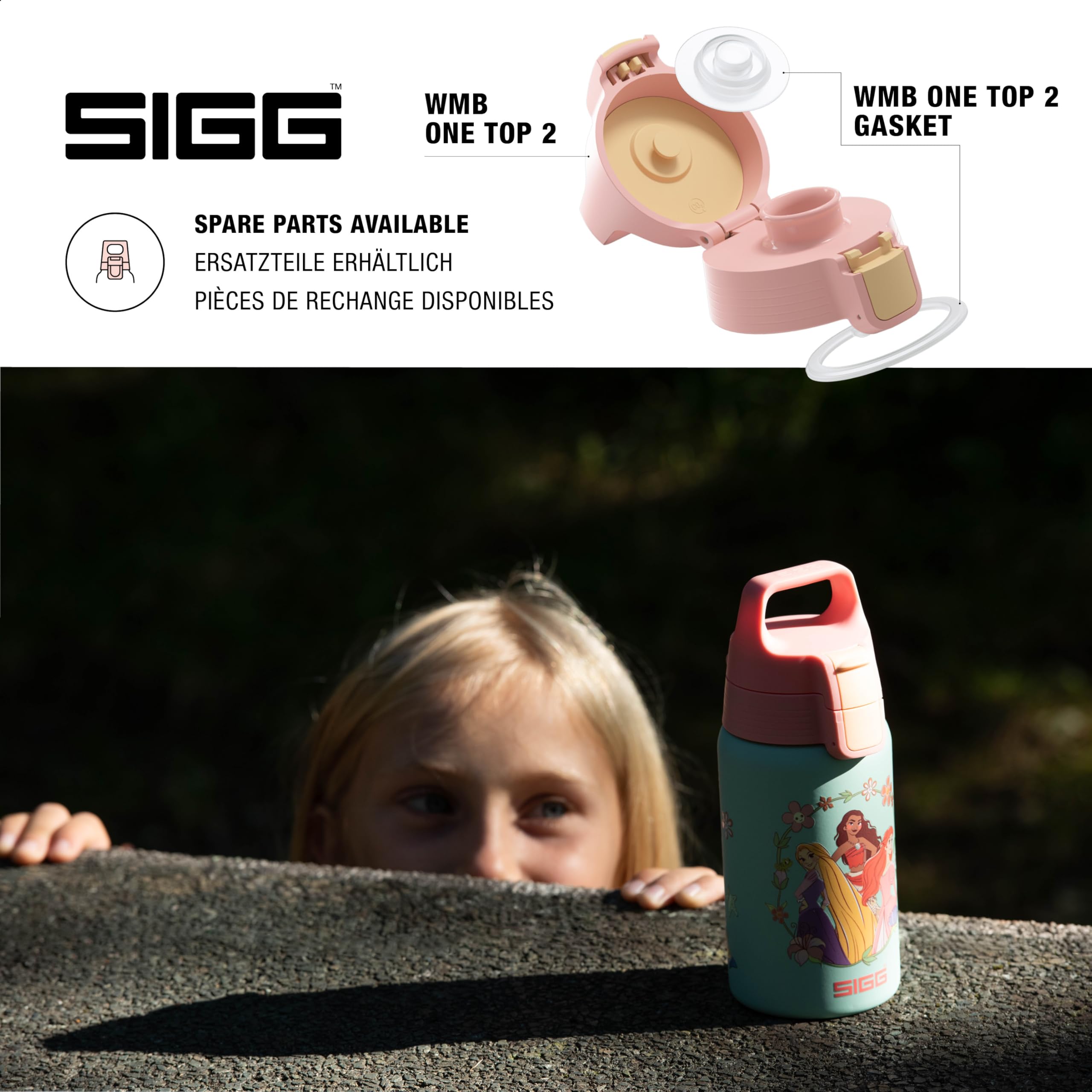 SIGG - Butelka do picia dla dzieci ze stali nierdzewnej – Shield One Disney Princesses – nadaje się do napojów gazowanych – szczelna – lekka jak piórko – nie zawiera BPA – sport i szkoła – niebieska,