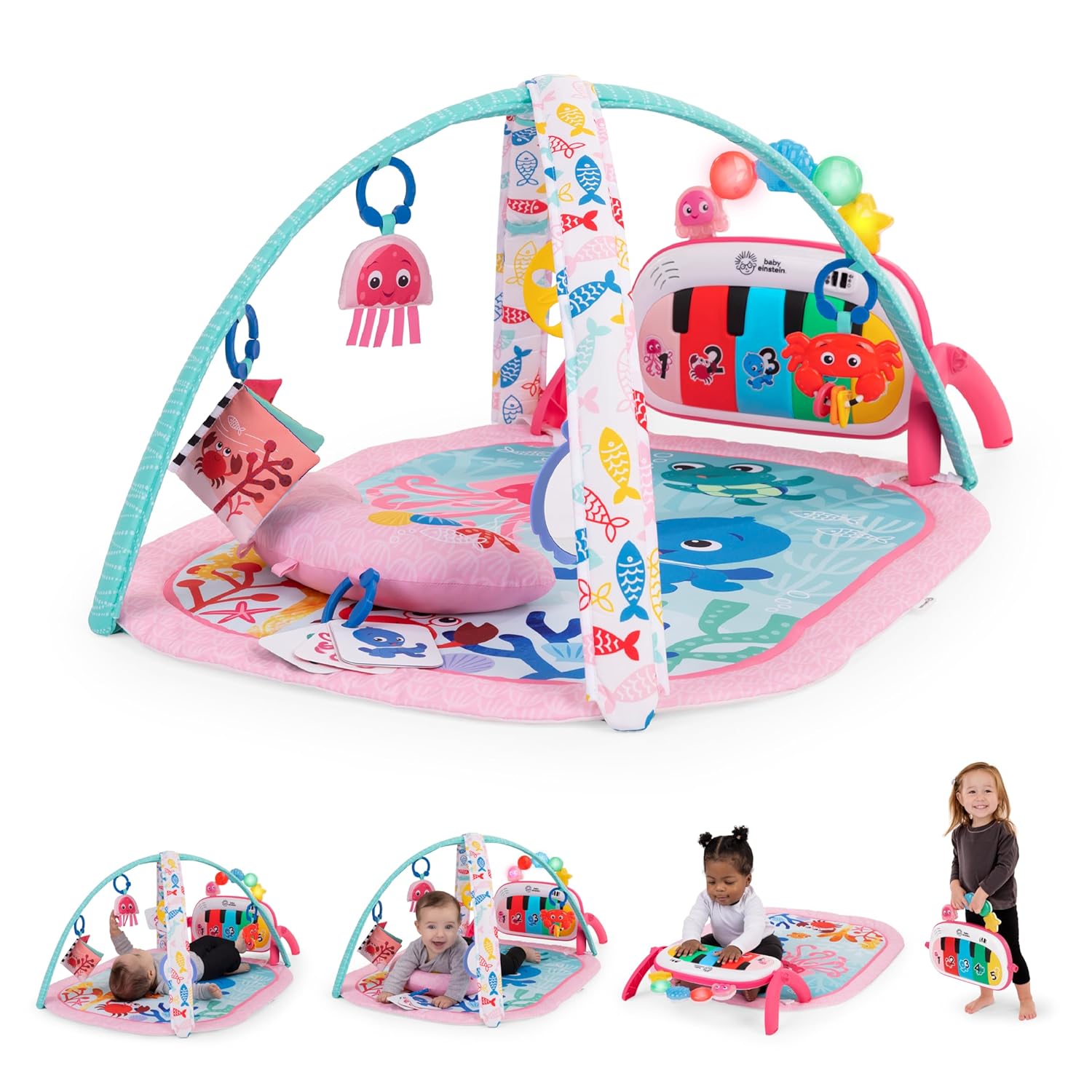 Baby Einstein Ocean Explorers 4-in-1 Kickin Tunes Jellyfish Jamboree Music & Language Discovery Gym, Pink, Ages 0 Months and Up Ocean Explorers Jellyfish Jamboree