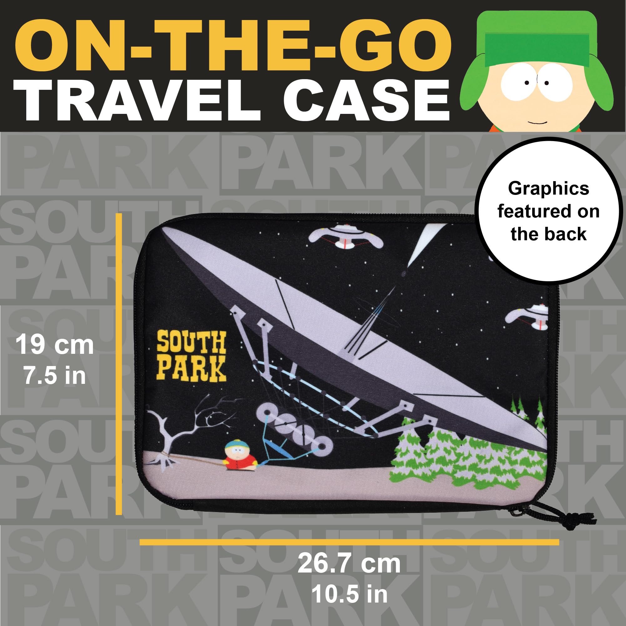 Blue Sky Studios South Park - Mini funda organizadora para tablet Tech Bag - Pequeña bolsa organizadora de electrónica para viajes - South Park Merchandise, Black