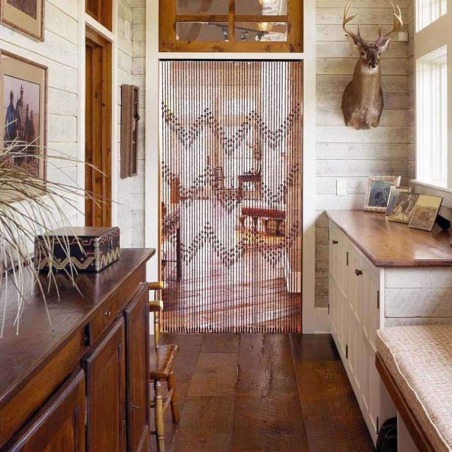 Universal Wooden Beaded Door Curtain With Hooks - 35.4x78.7 In (90x200