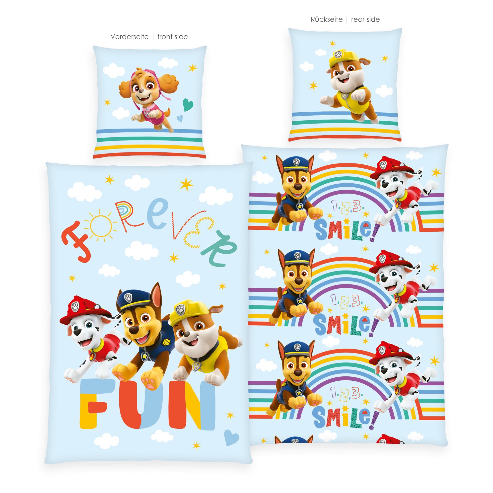 Herding Biancheria da Letto Paw Patrol, Federa 80 x 80 cm Circa, Copripiumino 135 x 200 cm Circa, Con Pratica Abbottonatura, 100% Cotone