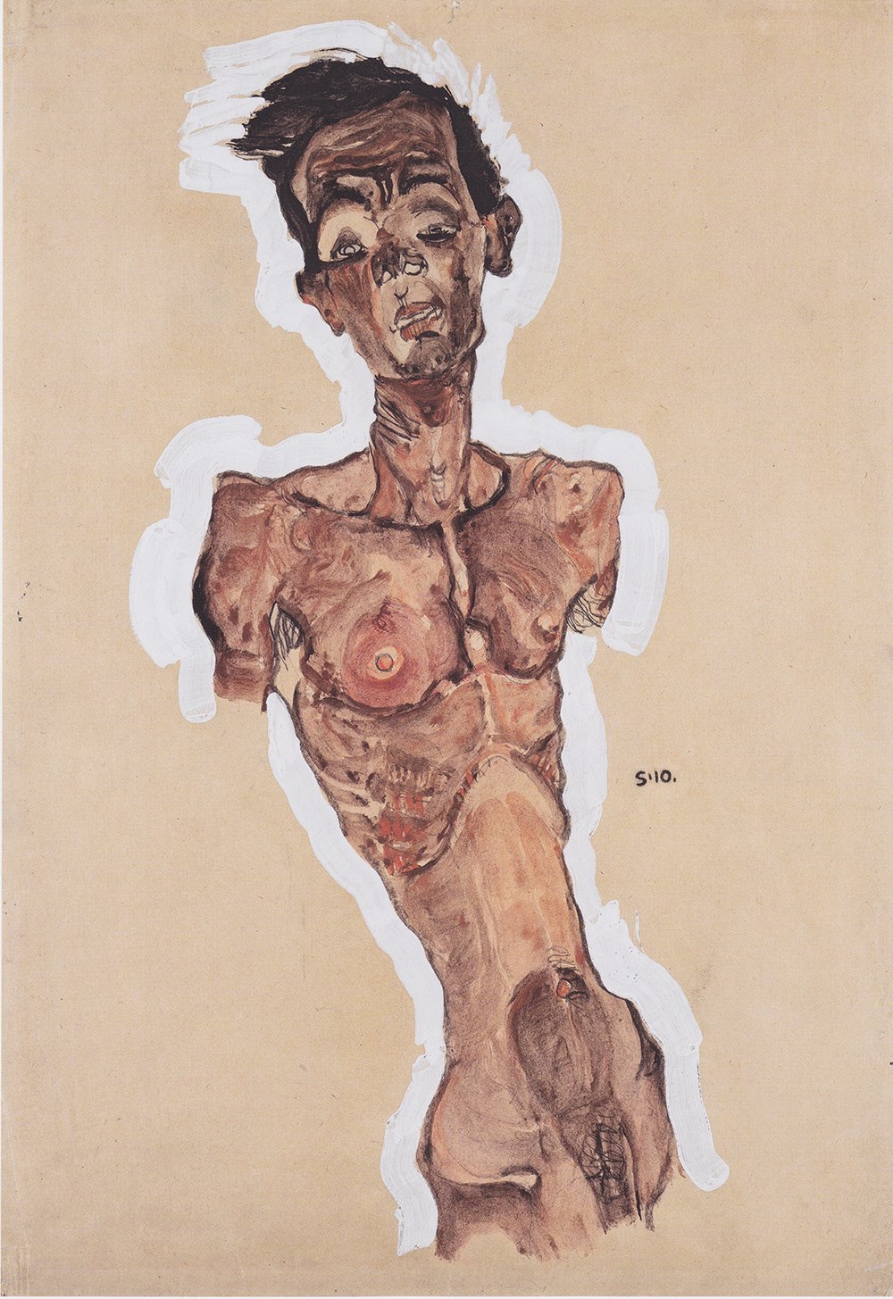 Cuadro de Egon Schiele Selbstakt 1910: réplica mate premium con marco negro