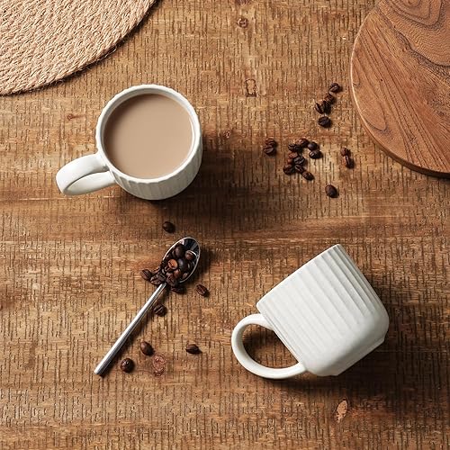 Miniatura 43 de famiware Star - Juego de tazas de café para 6 unidades, 12 onzas, con asa, para café, té, cacao, leche, cerámica, carbón oscuro mate Star-Matte Dark