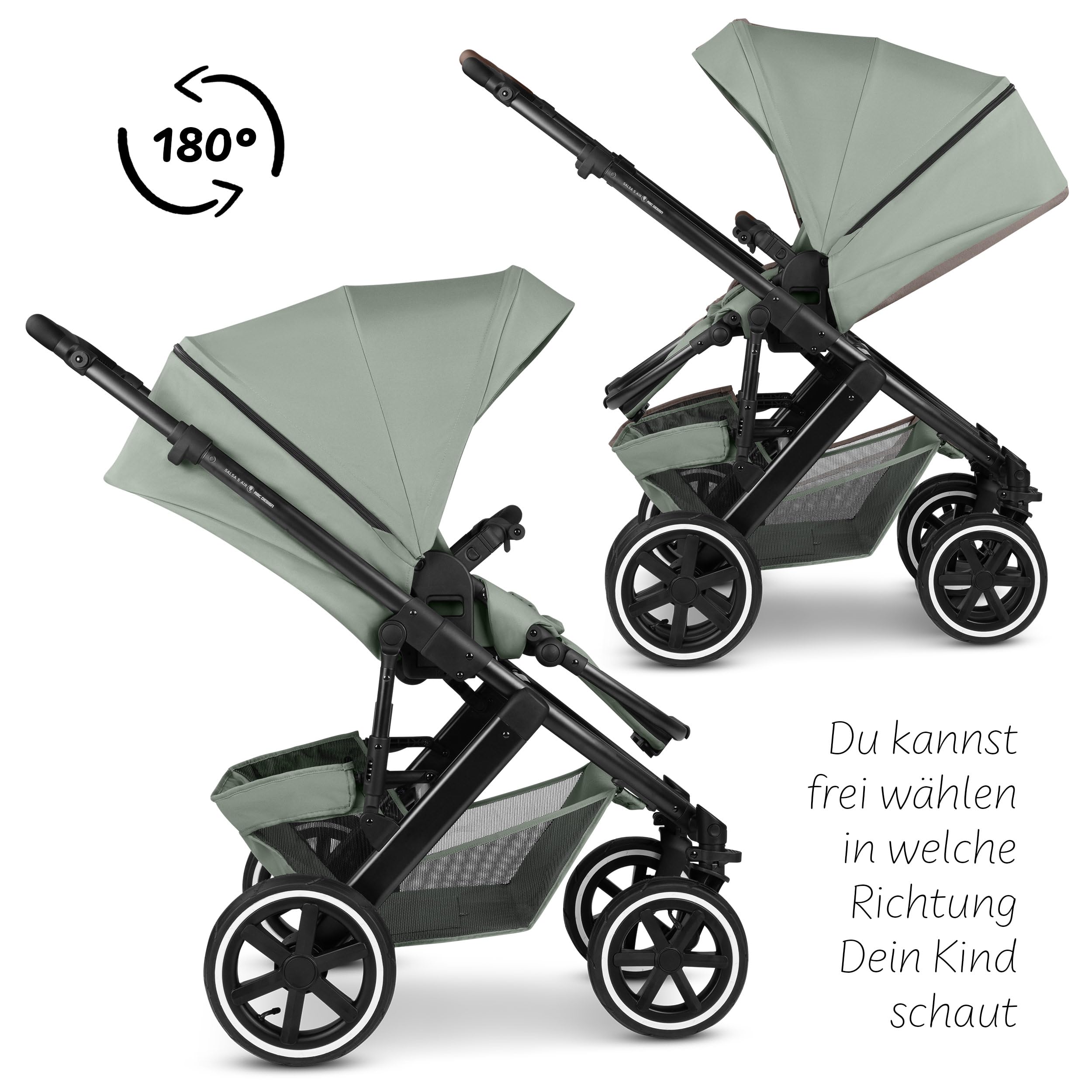 ABC Design Kinderwagen Salsa 5 Air Pine - 2in1 Kombi-Kinderwagen ab Geburt mit Luftreifen, Federung & großer Babywanne