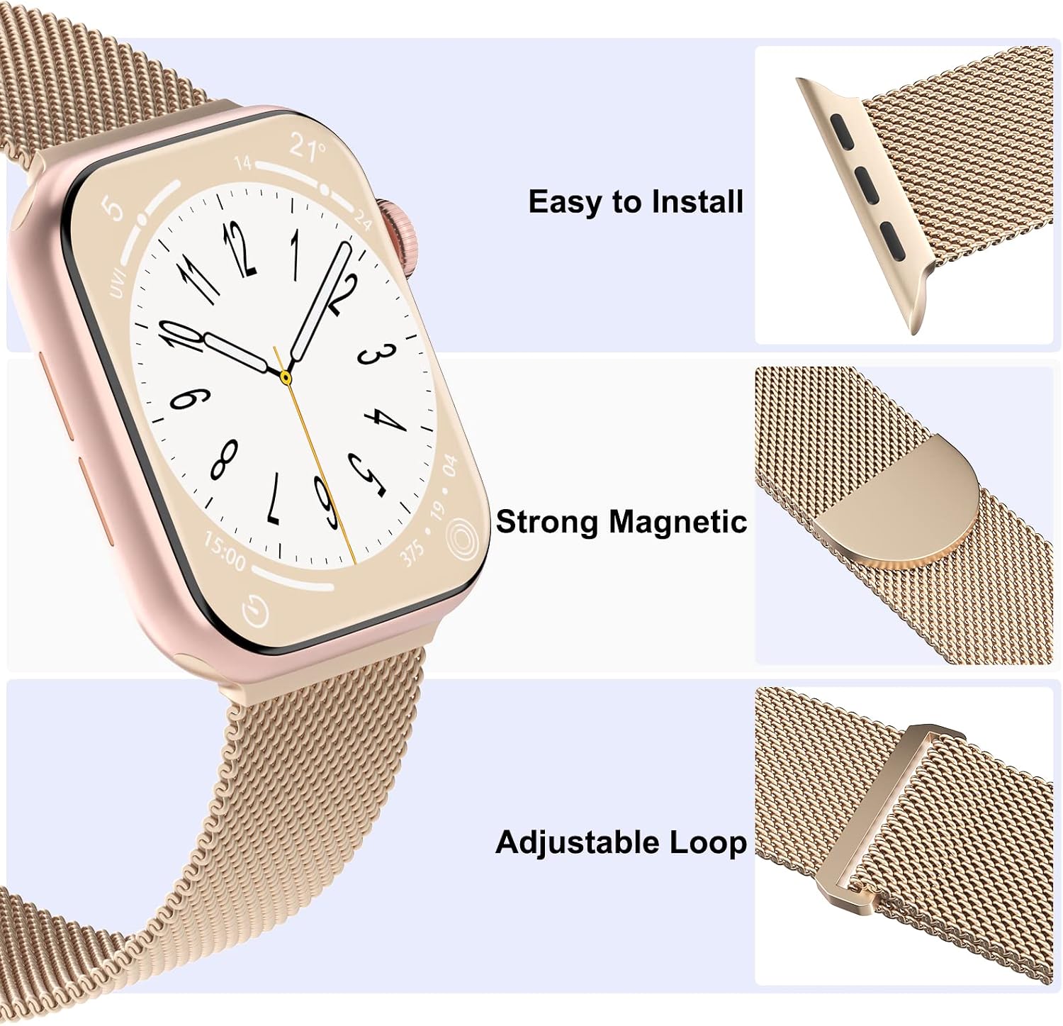 STEEZRD 3 Pack Mesh Metal Bands Compatible with Apple Watch Band 38mm 40mm 41mm 42mm 44mm 45mm 49mm, Stainless Steel Magnetic Loop Strap Wristband for iWatch Ultra Series 8/SE/7/6/5/4/3/2/1 Men Women