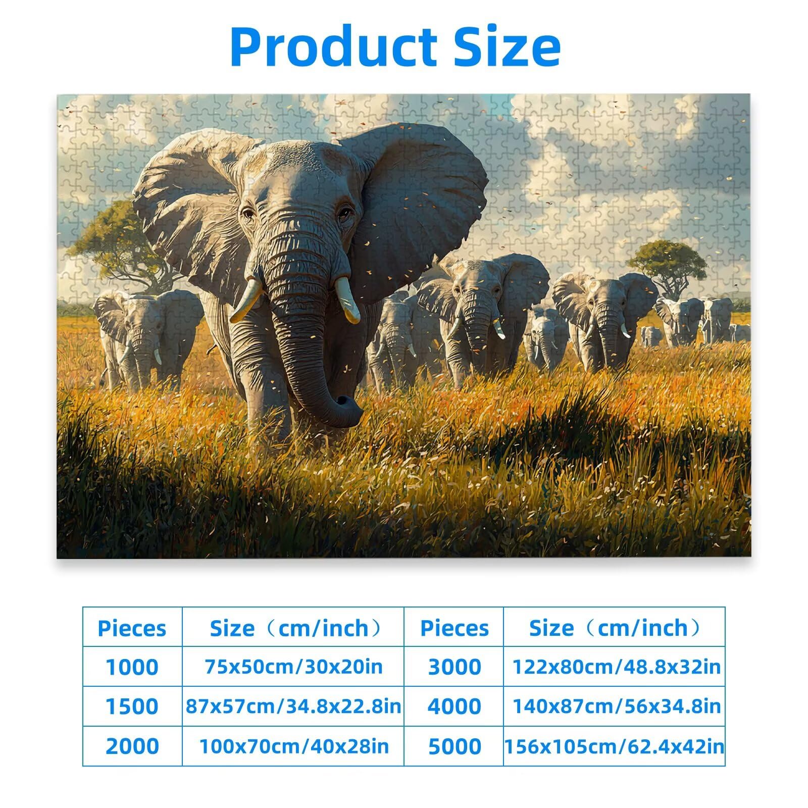 Puzzle 1000 elementów, słoń, puzzle 1000 elementów dla dorosłych, drewniane puzzle dla dorosłych, z ekskluzywnym pudełkiem do pakowania, klasyczne puzzle dla całej rodziny, duże puzzle na prezenty