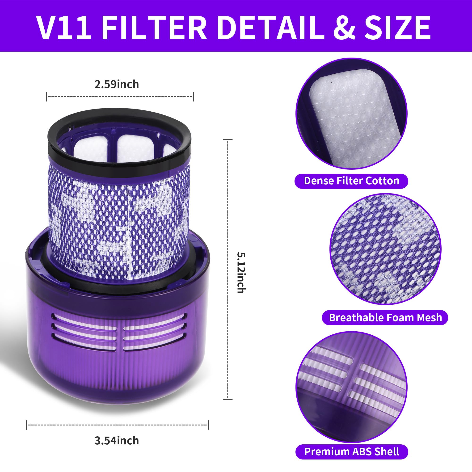 3 Pack Filtro para Dyson V11,Filtro para Dyson V15 V11 SV14 SV17SV22 Detect Animal Absolute Extra Pro Torque Drive Vacuum,Reemplazo de filtro de aspiradora #970013-02