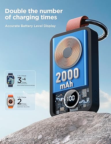 Miniatura 9 de JOYROOM Cargador inalámbrico portátil de 2000 mAh compatible con Apple Watch Series 98765432SEUItra 2Ultra, cargador magnético compacto para iWatch,