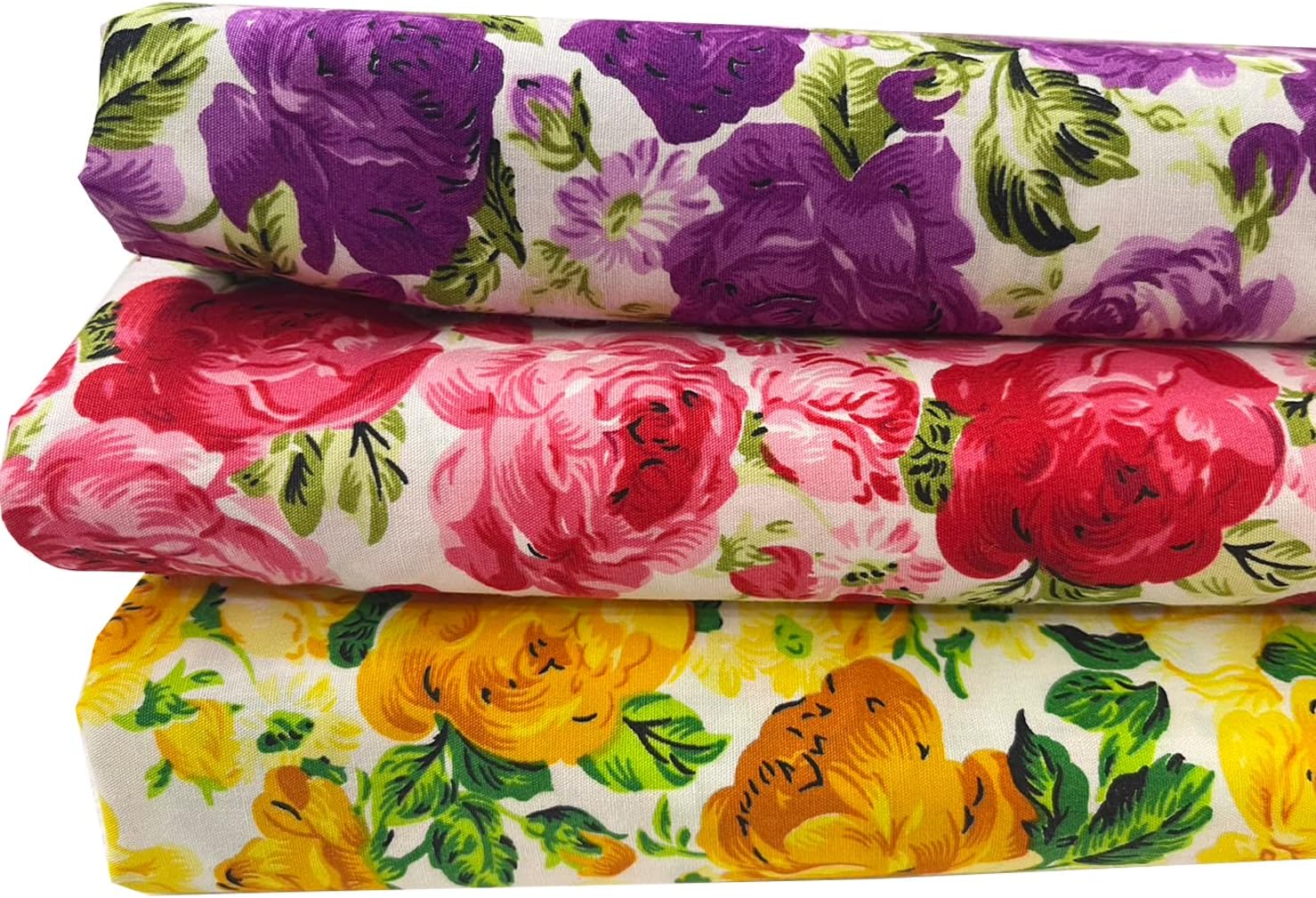 AMORNPHAN 3 Pcs 45" Vintage Summer Spring Season Roses Floral Rose Flowers Bouquet Printed Pattern Quilting 100% Cotton Fabric for Sewing Crafting DIY Patchwork Needlework Handmade Scrapbooking Shirt
