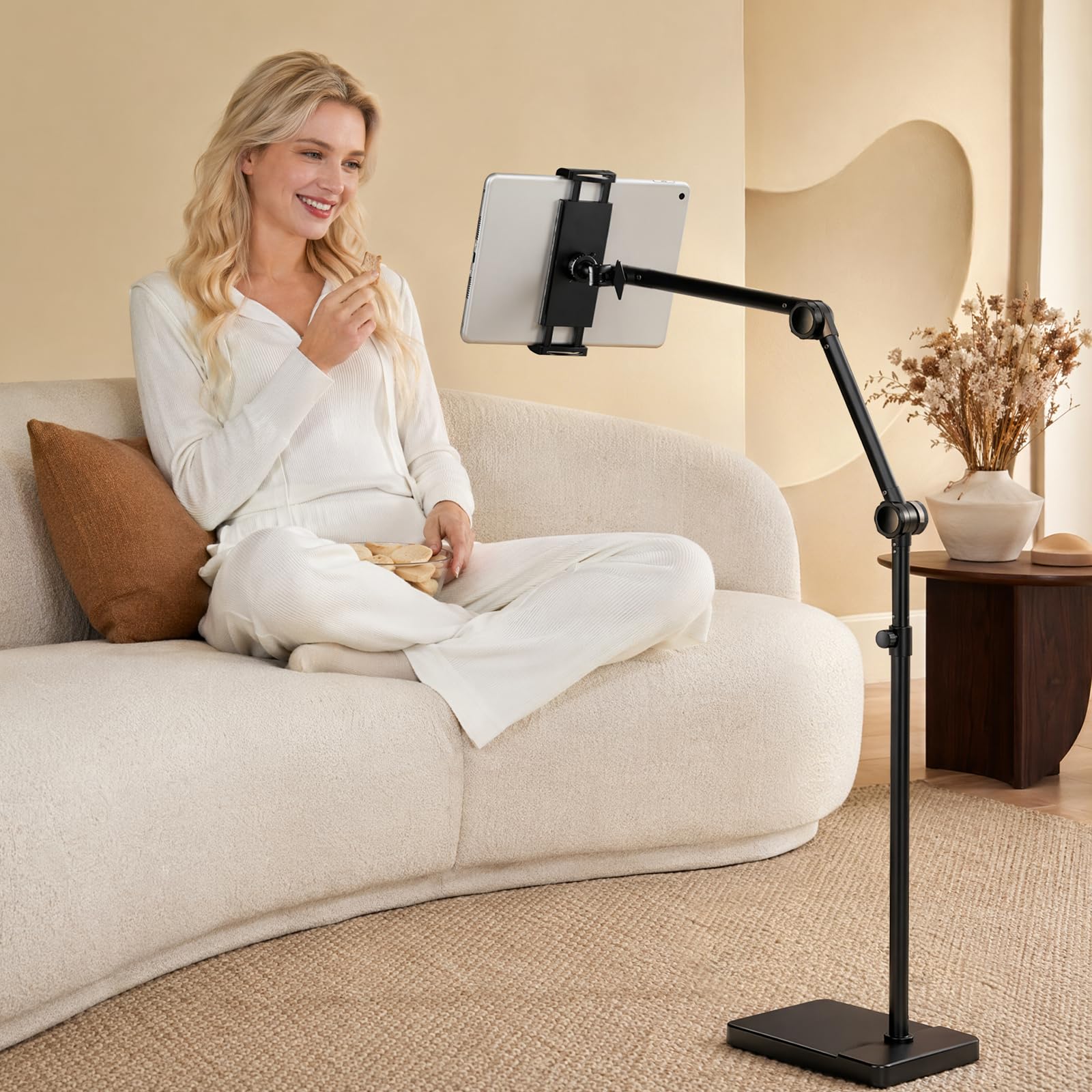 Tablet Bodenständer 360° drehbar, stabil, für Bett & Sofa, 4,9-9,8 Zoll | 2,5 kg Standfuß, höhenverstellbar, kratzfest, für Tablets, Smartphones, Kindle, 4,9-9,8 Zoll (schwarz)