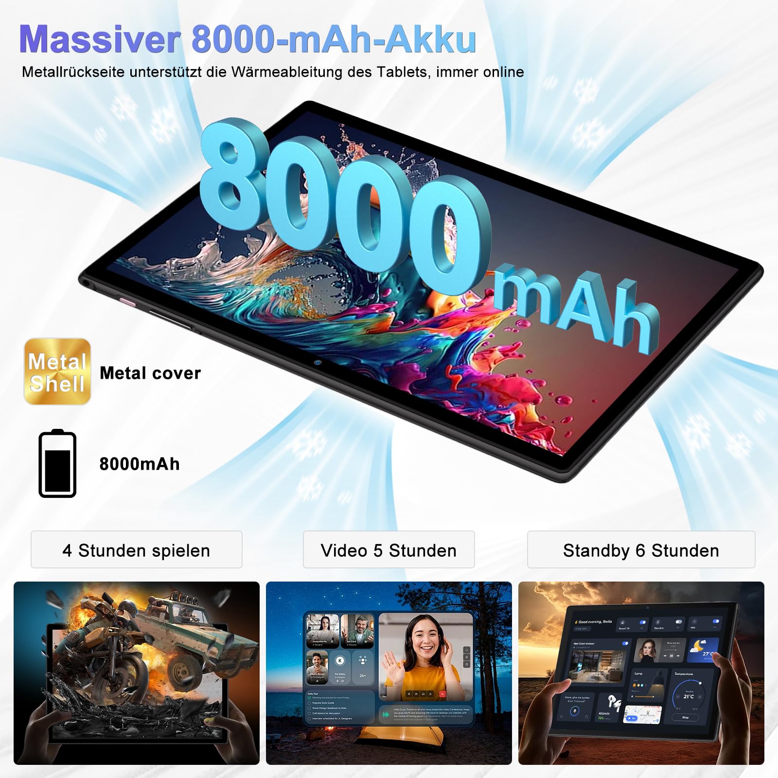 2026 Neuestes Android 15 Tablet 【30 GB RAM + 128 GB ROM+2TB】【Gemini AI】10.1 Zoll, , Widevine L1, Octa Core, 8000 mAh, 8 MP + 5 MP, BT 5.0, GPS,GMS,Tablets mit Maus, Tastatur und Schutzhülle-Schwarz