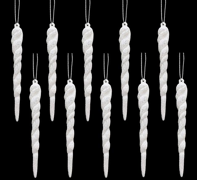 Christmas Concepts® 12cm Glitter Icicle Decorations Christmas Tree Trims (WHITE, 10)