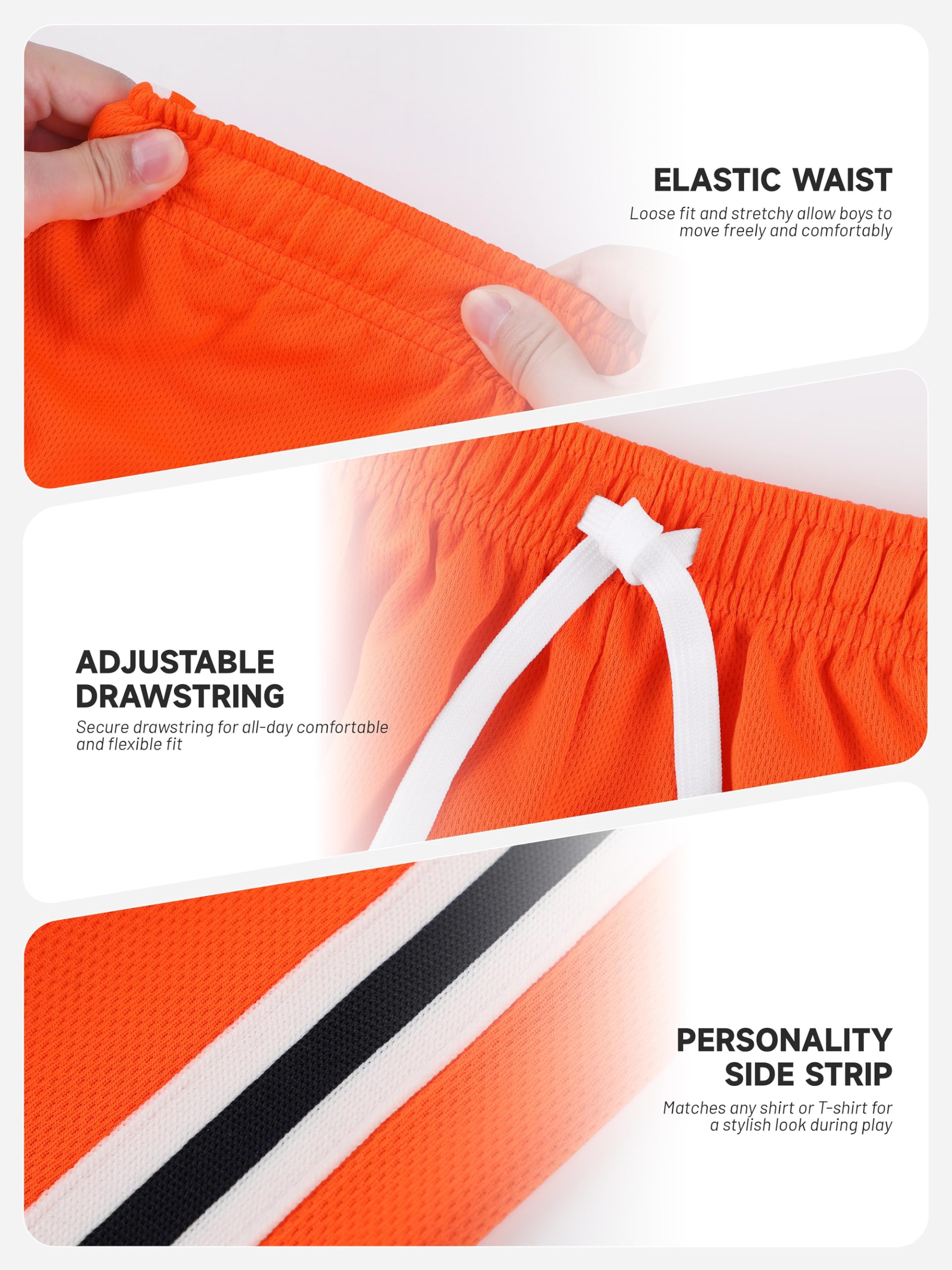 YERIOK 5 Stück Jungen Shorts Jungen Athletic Basketball Mesh Kinder Fußball Gym Shorts Kleidung Schnell trocknend Active Sports Shorts
