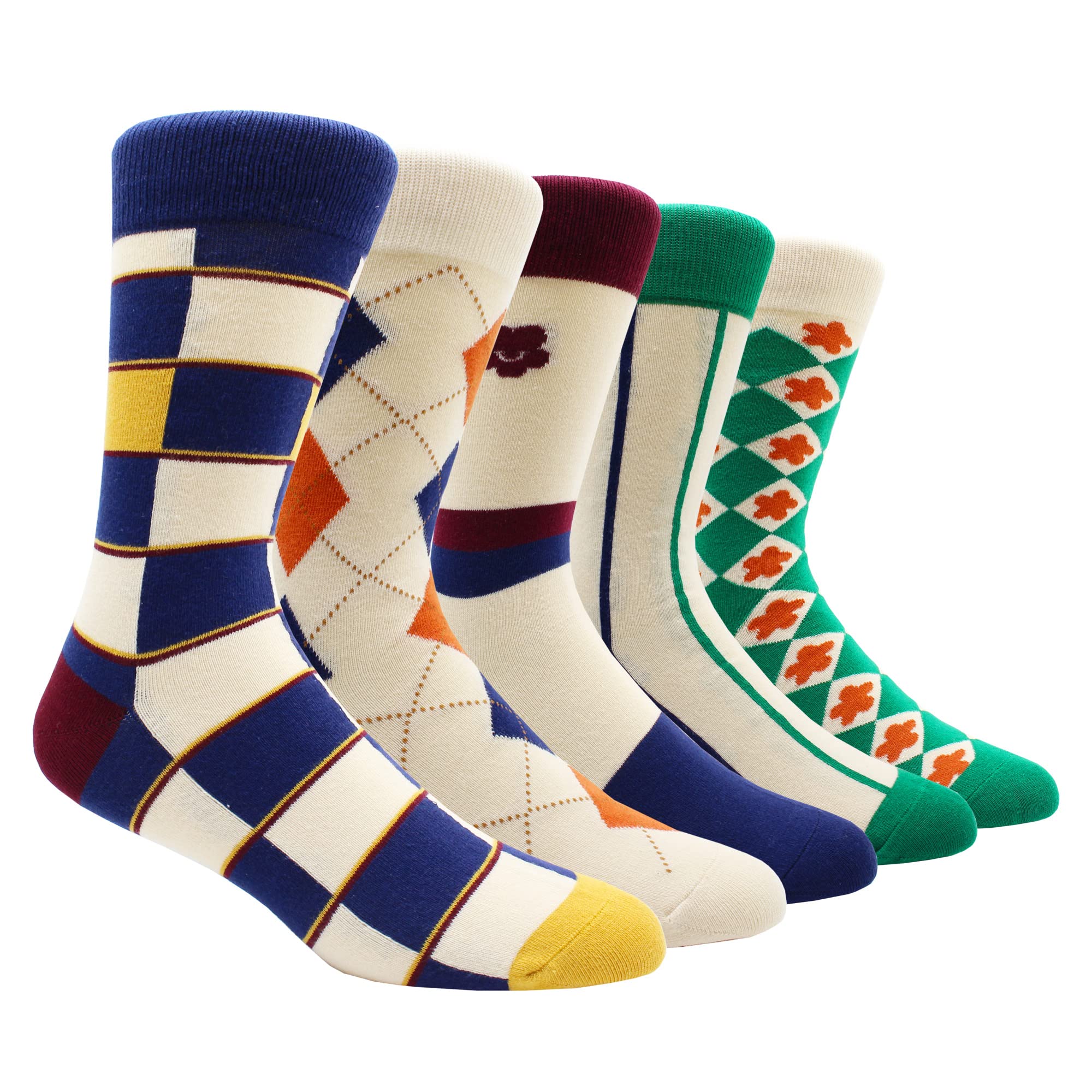 TOEJYJ Mens Fun Dress Socks, Pattern Funny Casual Socks Pack, Colorful Striped Cotton Novelty Socks Size 10-13