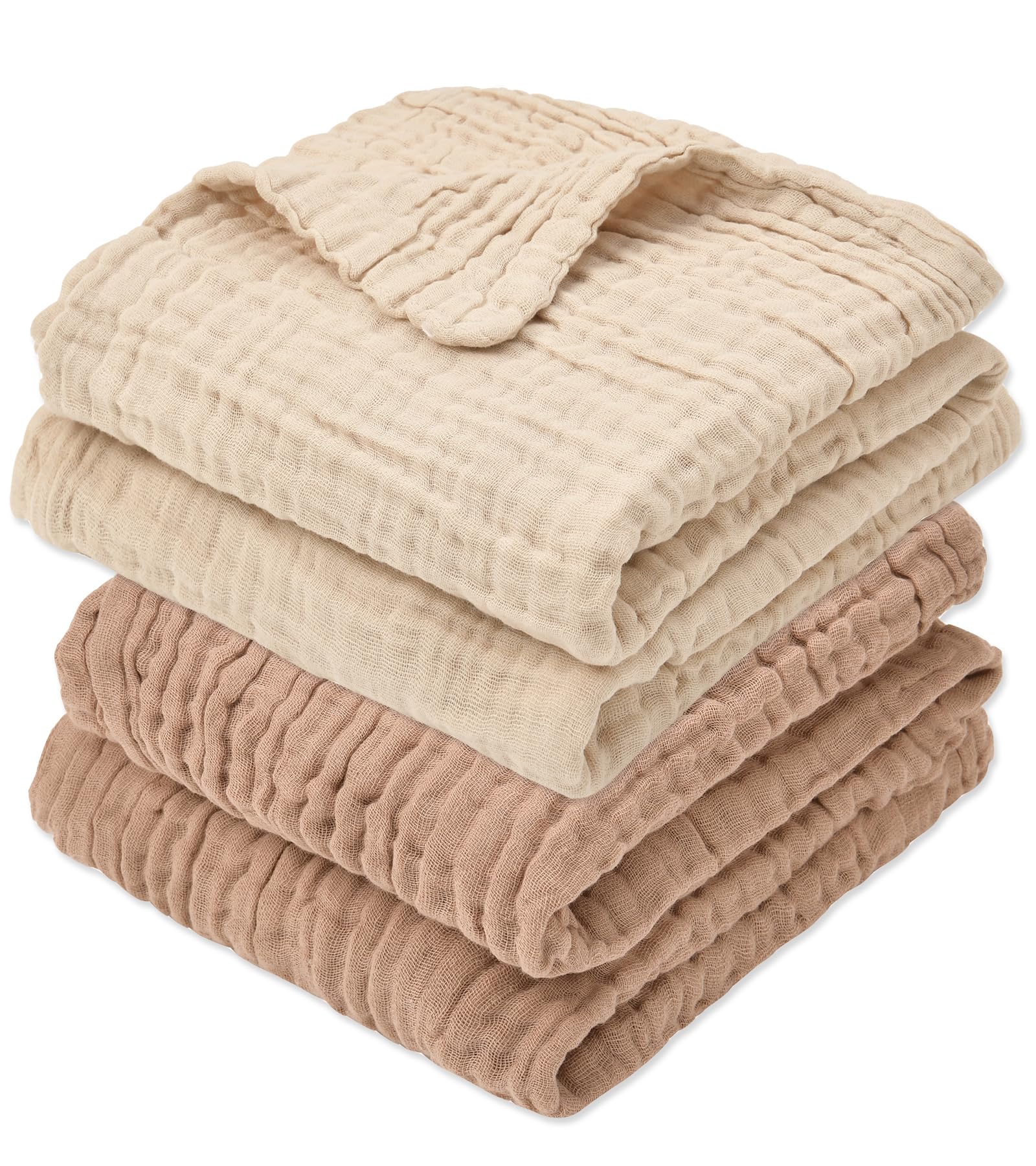 Aablexema Muslin Baby Blanket Set of 2, Beige &amp; Coffee
