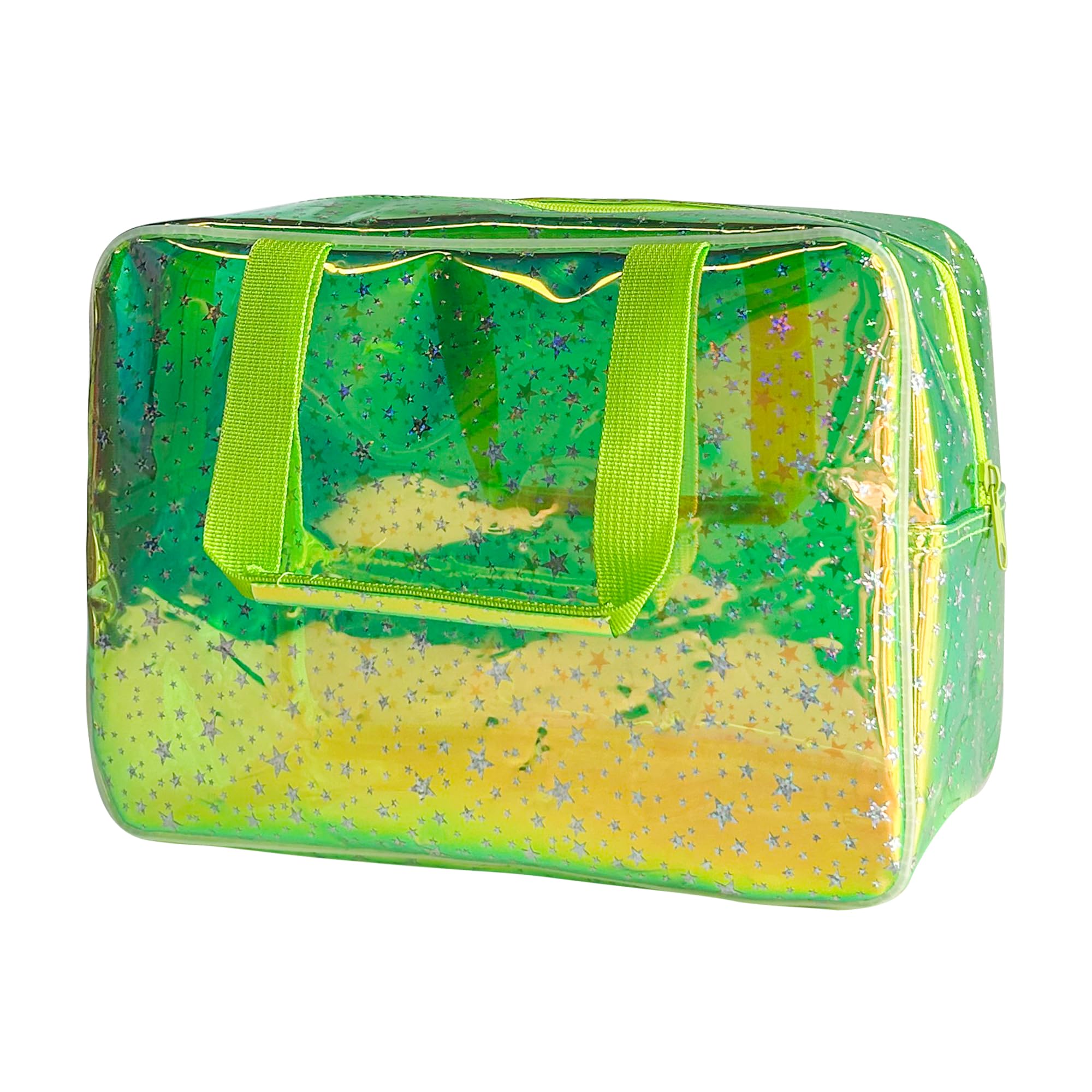 Holographic green Clear Star Large Cosmetic Bag and TPU Travel Pouch with Handle Durable Material Zipper Design-Ideal for