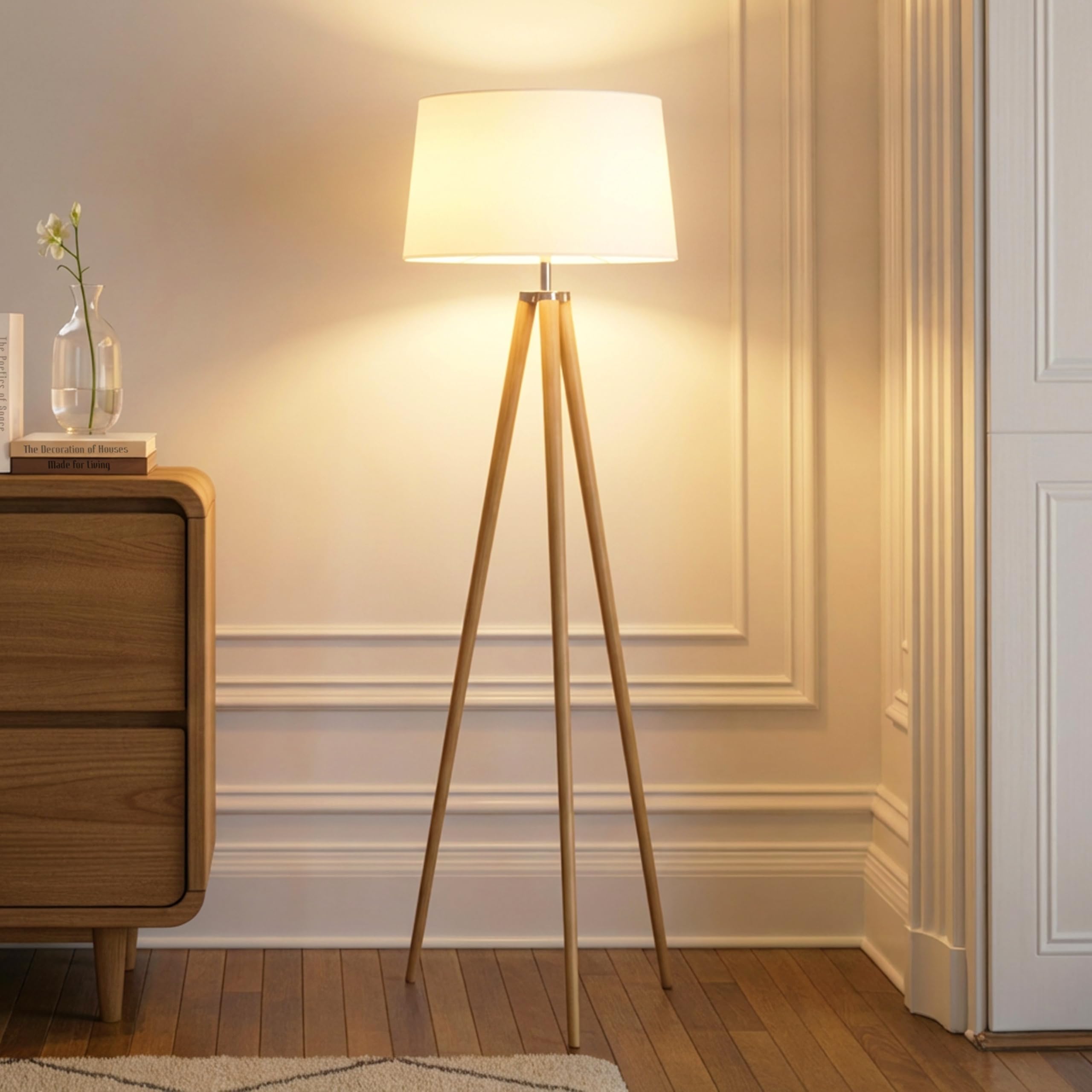 Brightech Emma LED Floor Lamp, Tall Lamp with Wood Legs, Mid
