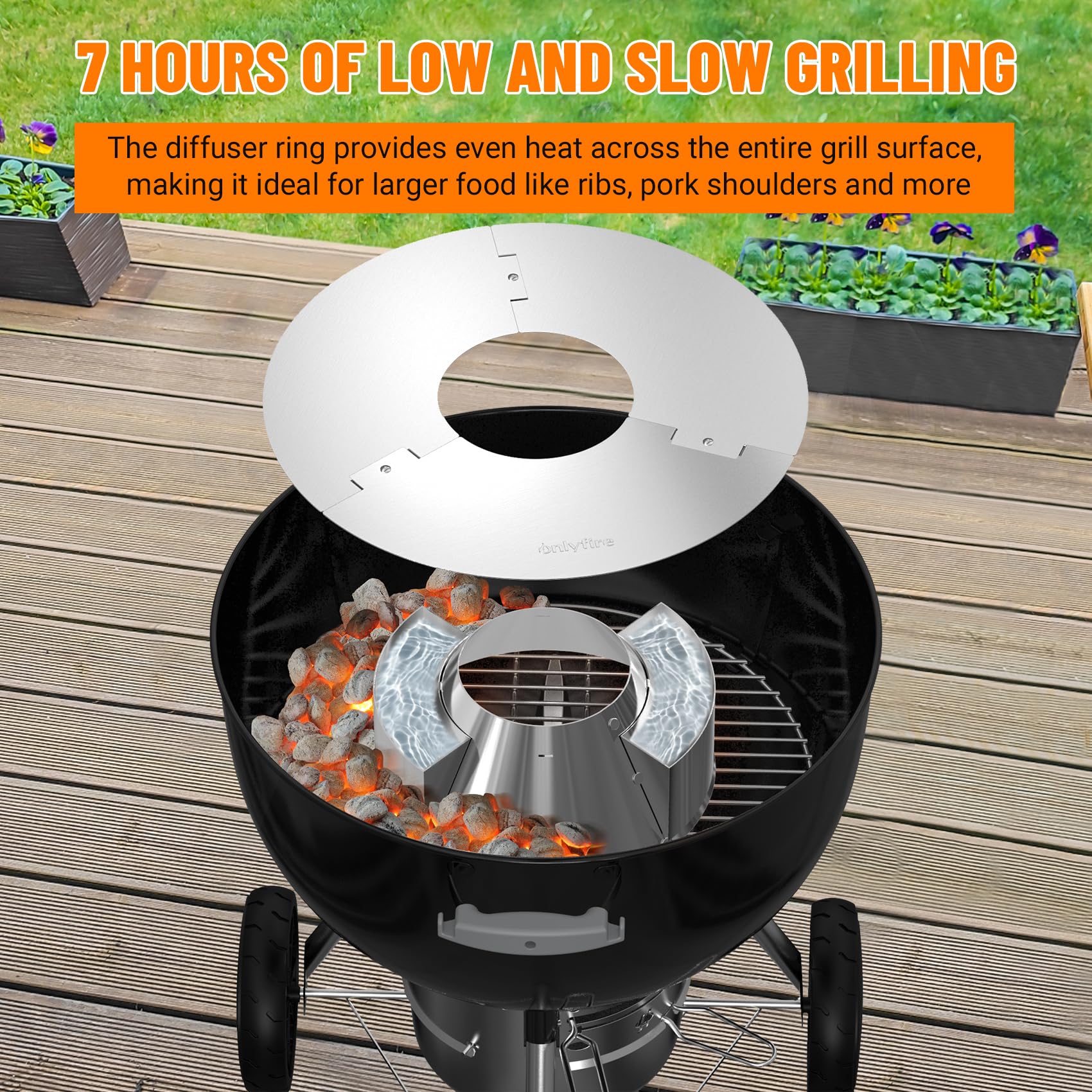onlyfire Dispositivo di Gestione del Calore del Carbone con Serbatoio d'Acqua Staccabile per Weber Kettle Barbecue a Carbone da 57&67 cm, Charcoal Heat Controller, Ricambio per Weber 7666