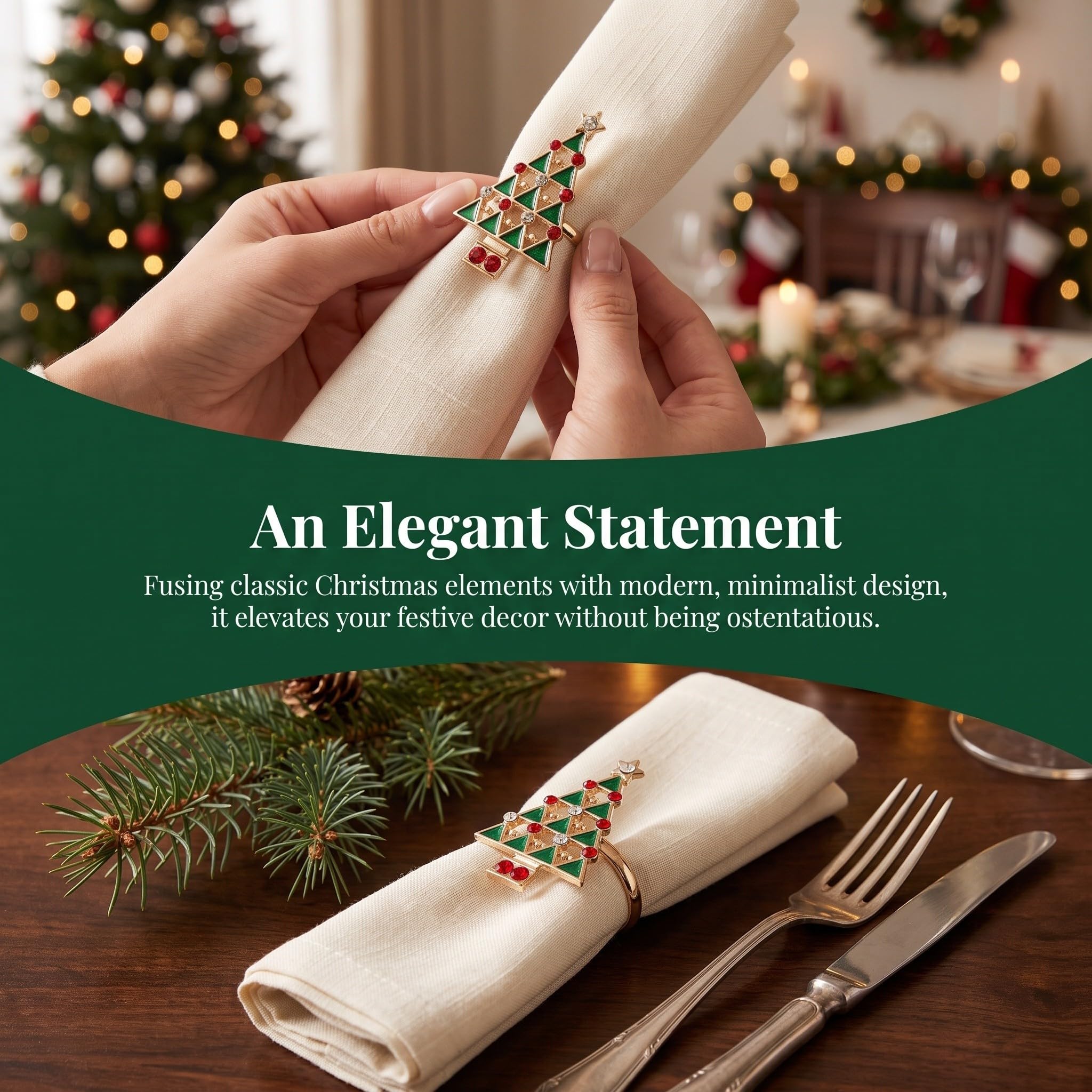 Gatuida 12 Anillos Decorativos para servilletas, servilletero con Forma de árbol de Navidad, decoración de Mesa para Fiestas navideñas, cenas y Bodas.