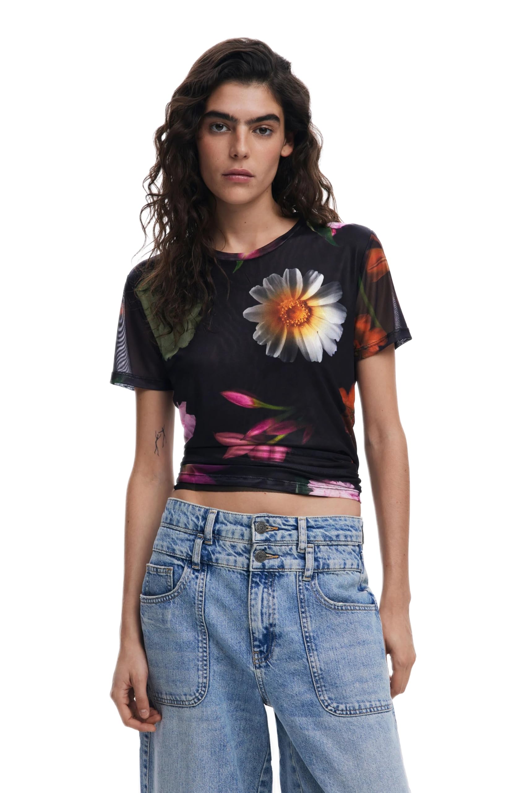 Desigual Des Moines Floral Tulle Tshirt 25SWTK88 Black