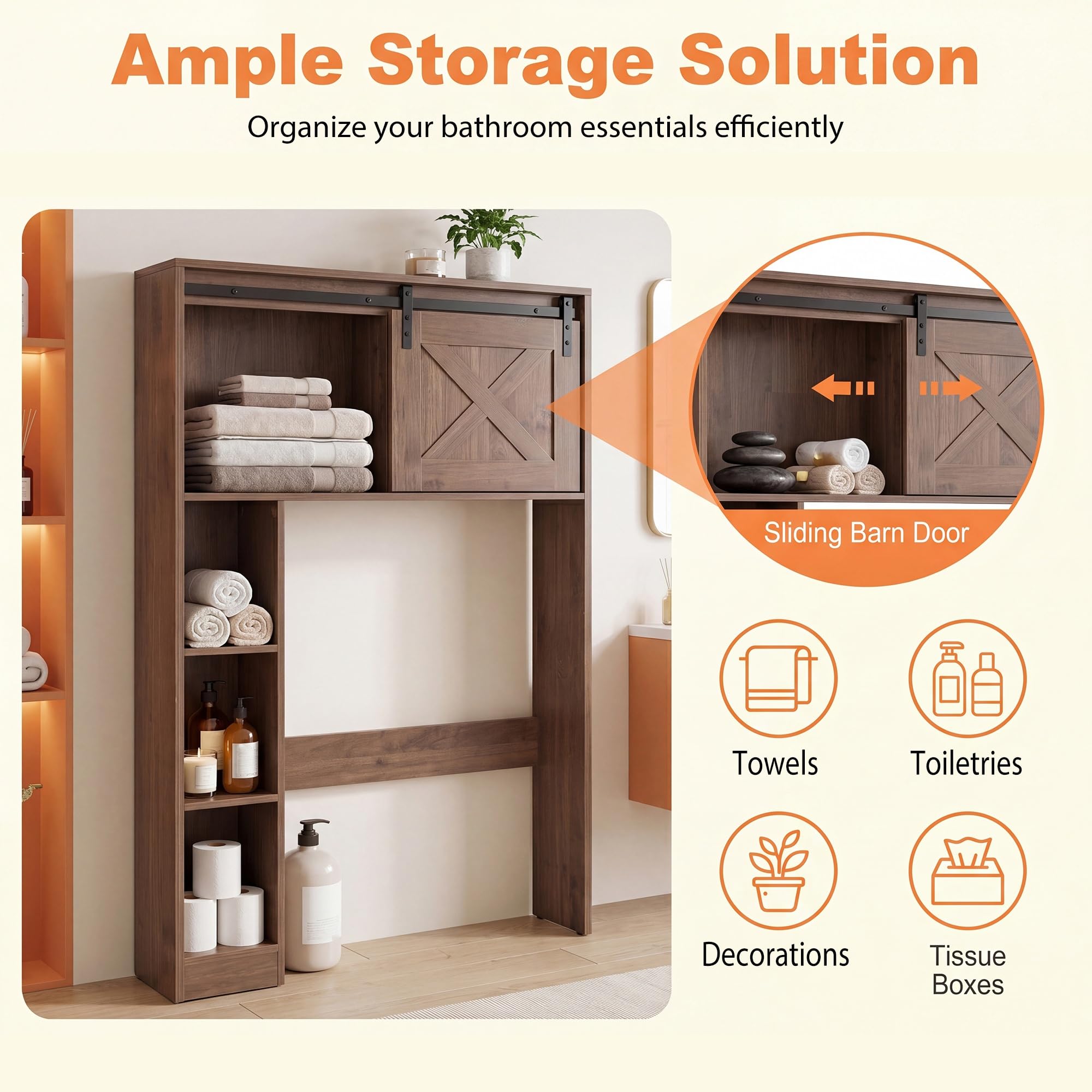 LIFEZEAL Mobile Lavatrice e Asciugatrice con Ante Scorrevoli e 3 Ripiani, Scaffale Sopra Lavatrice in Legno, Salvaspazio, Mobile sopra il WC per Lavanderia e Bagno (84,5 x 17 x 128 cm)