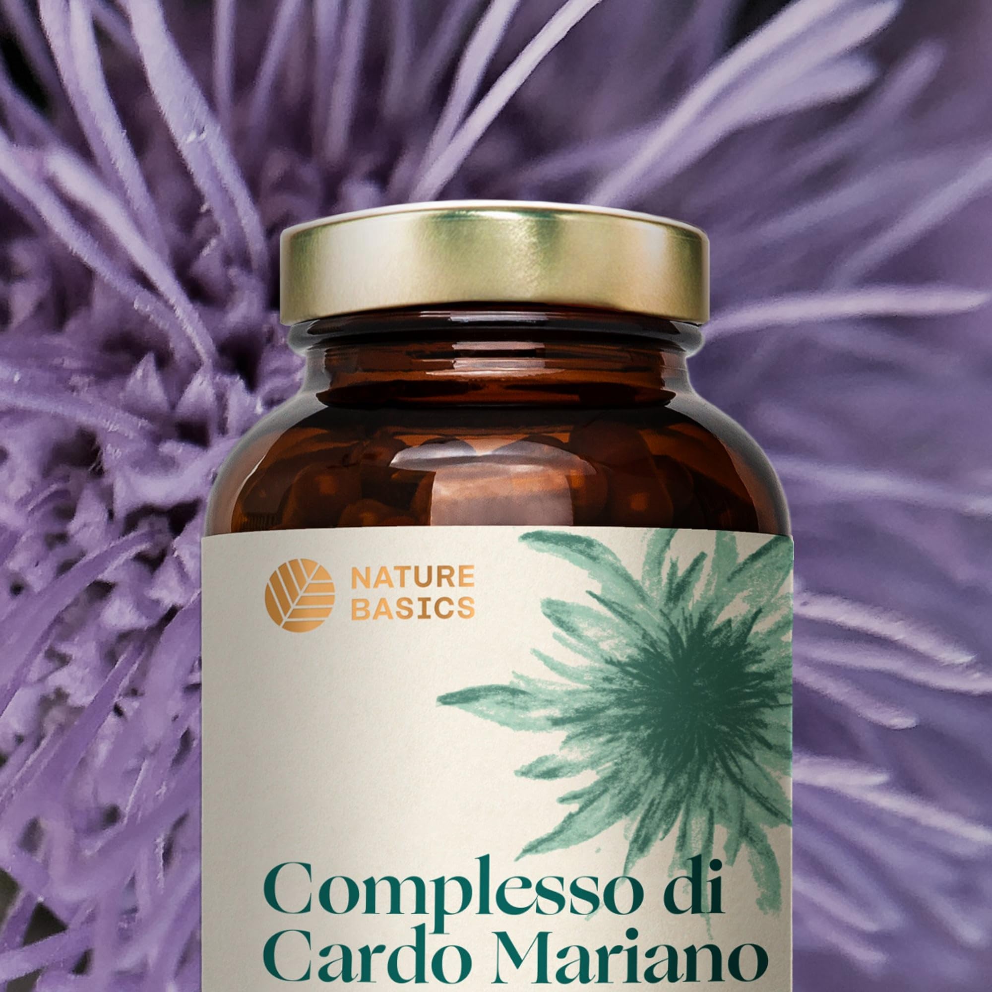 Nature Basics® Capsule di cardo mariano ad alto dosaggio certificato e in barattolo | 180 capsule con 80% di silimarina e 2,5% di cinarina | testate in laboratorio, senza additivi e CO2 neutro