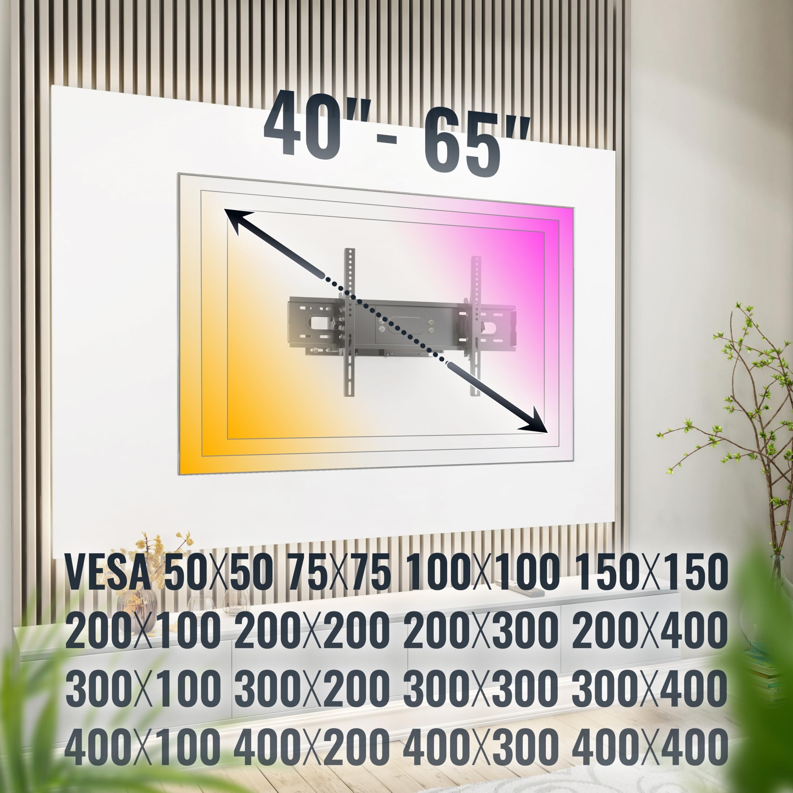 RICOO Uchwyt TV uchylny obrotowy około 107-75 cm do LED LCD OLED zakrzywione i płaskie ekrany R28-XL uchwyt ścienny uniwersalny do VESA 300 x 200-600 x 400