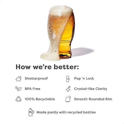 Miniatura 4 de TOSSWARE POP - Juego de 12 vasos de cerveza de plástico transparente de alta calidad reciclables irrompibles y transparentes 12 unidades paquete de 1