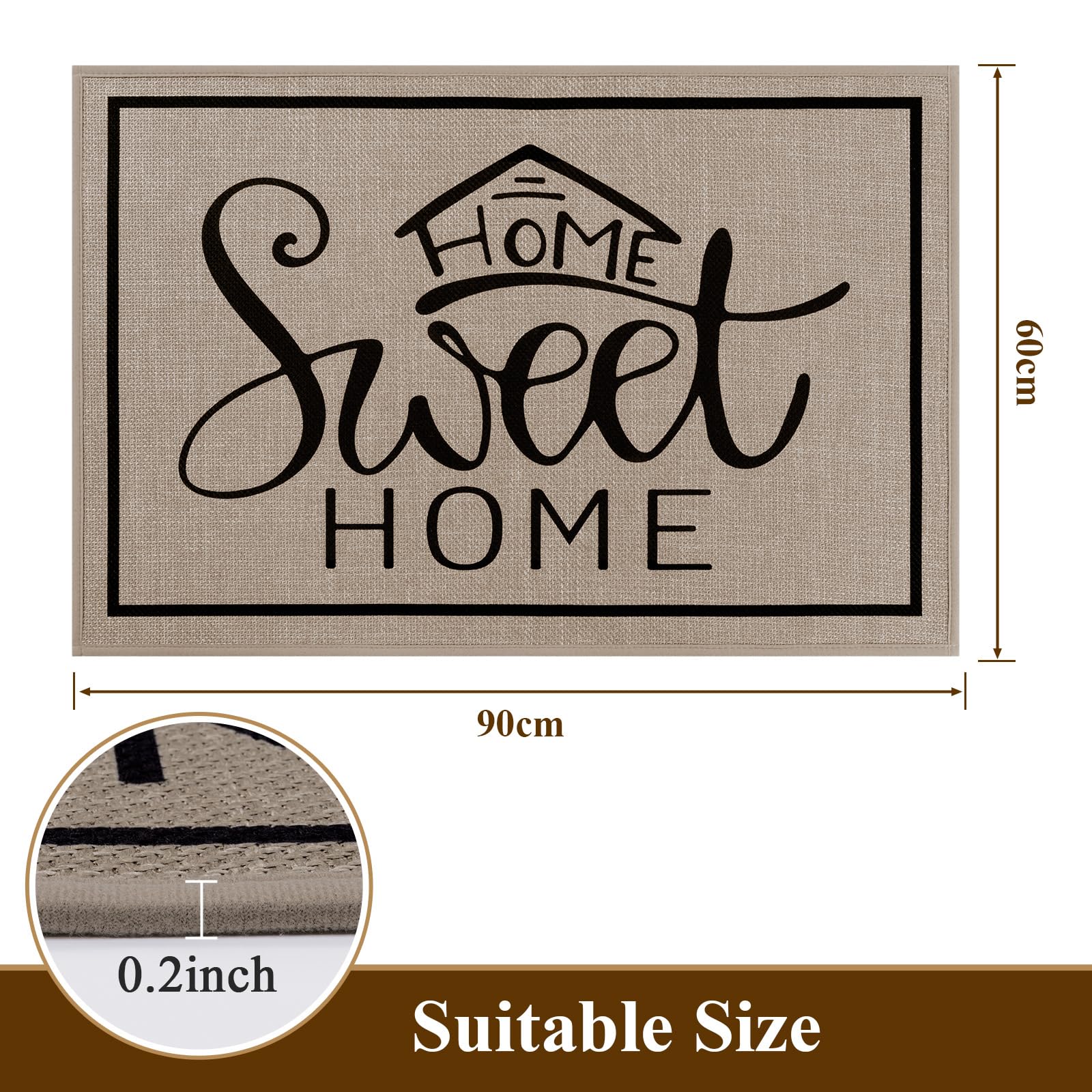 Enyhom Zerbino Ingresso Esterno 60x90cm, Tappeto Ingresso Interno Antiscivolo, Zerbino da Esterno Assorbente, Lavabile Tappeto per Porta, Corridoio