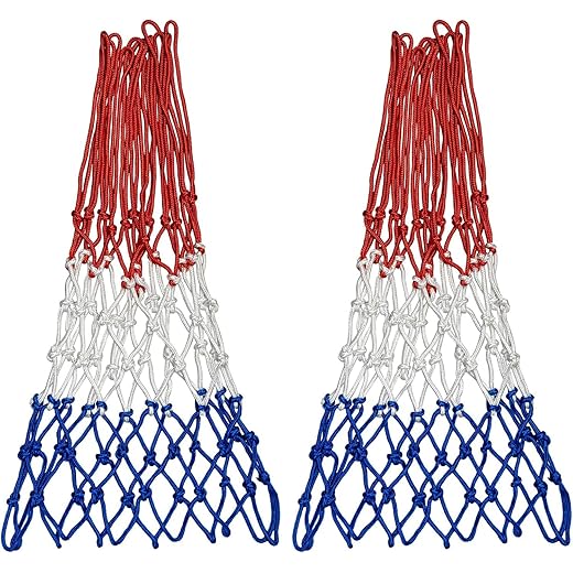 WNE Jaliwale Professional Basketball Nets Heavy Duty Outdoor, 12 Loops, Blue-Red-White Multi-Colour net (2 Pieces of Net/One Pair)