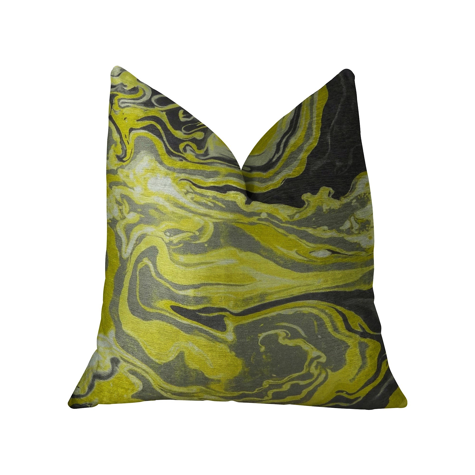 Plutus Brands Plutus Marble Onyx Yellow Gray and Black Handmade Luxury Pillow 22 x 22