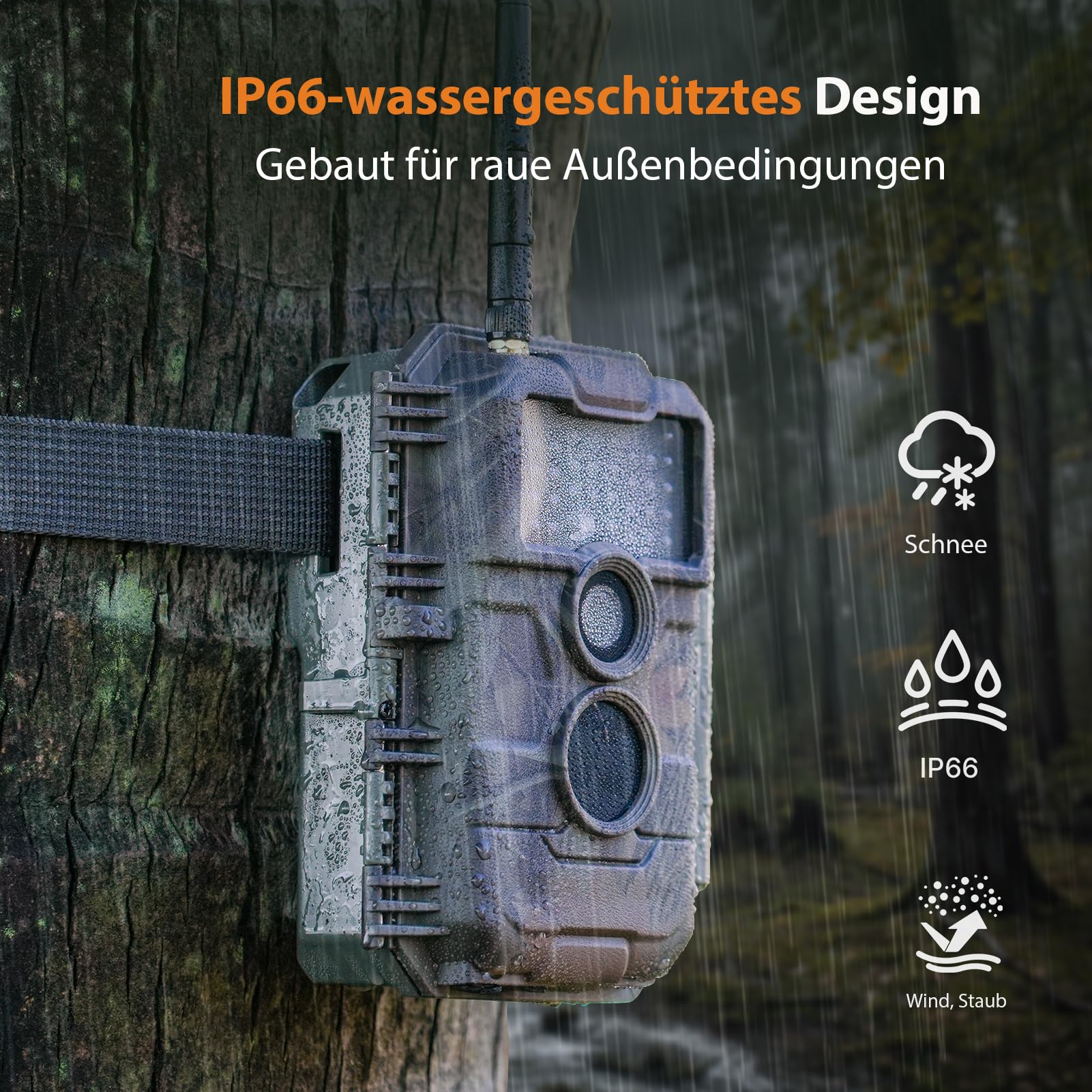 GardePro E6 Wildkamera WLAN, 64 MP, 1296p H.264 Video, 110° Blickwinkel, Wildtierkamera mit Nachtsicht, Bewegungsaktivierung, Garten-Kamerafalle