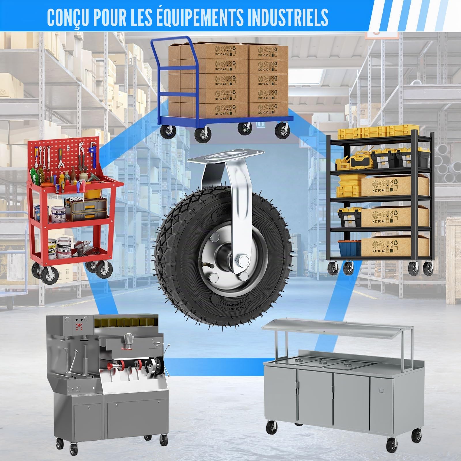 Kit de 4 Roulettes Charge Lourde 250mm – 2 Pivotantes et 2 Fixes, Jusqu’à 250KG, 360 Degrés Roulettes Charge Lourde en Caoutchouc pour Meubles, Chariots et Équipements Lourds