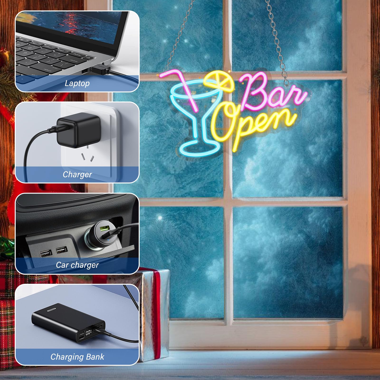 Bar Open Neon Sign, LED Sign Night Light Scritte Cartello Luminoso Con LED Da Bar Scritte Neon Funzionamento USB, Per Nightclub Club Bistrò Feste Open Sign per Vetrine