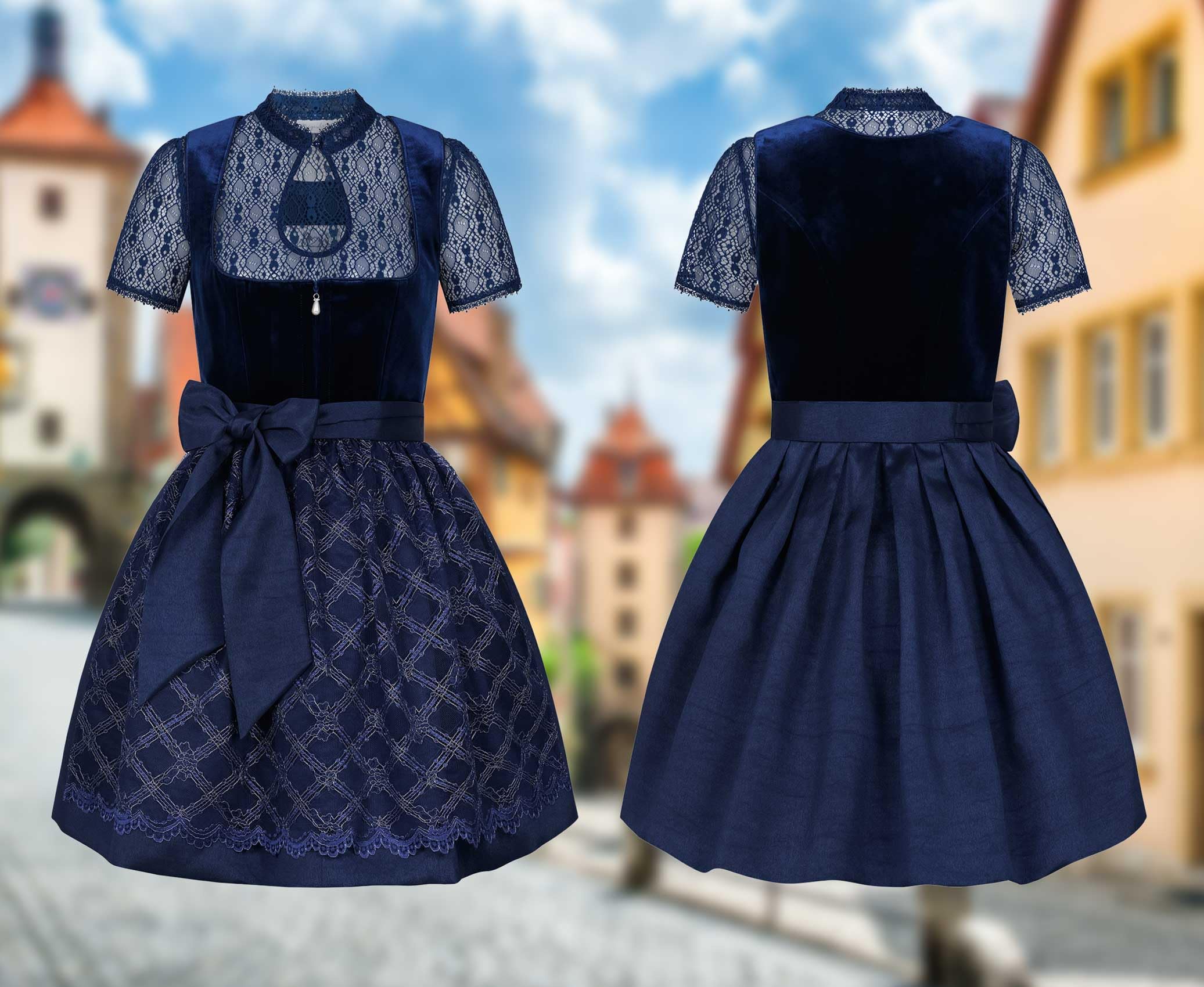 Steigenhöfer Manufaktur Dirndl Damen im Set - Oktoberfest Outfit - Set enthält Kleid Bluse und Schürze - Midi Dirndl mit 60cm Rocklänge - Feine Samtoptik und Perlenapplikation - Franziska
