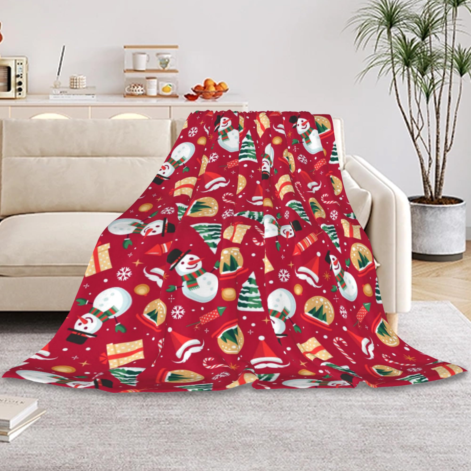 HUSITI Christmas Snowman Decor Throw Blanket,Flannel Soft Home Decor for Women Men Birthday Gifts, GentleSoft Cozy Fruit Pattern Blankets for Couch Bed Camping,40"x50"