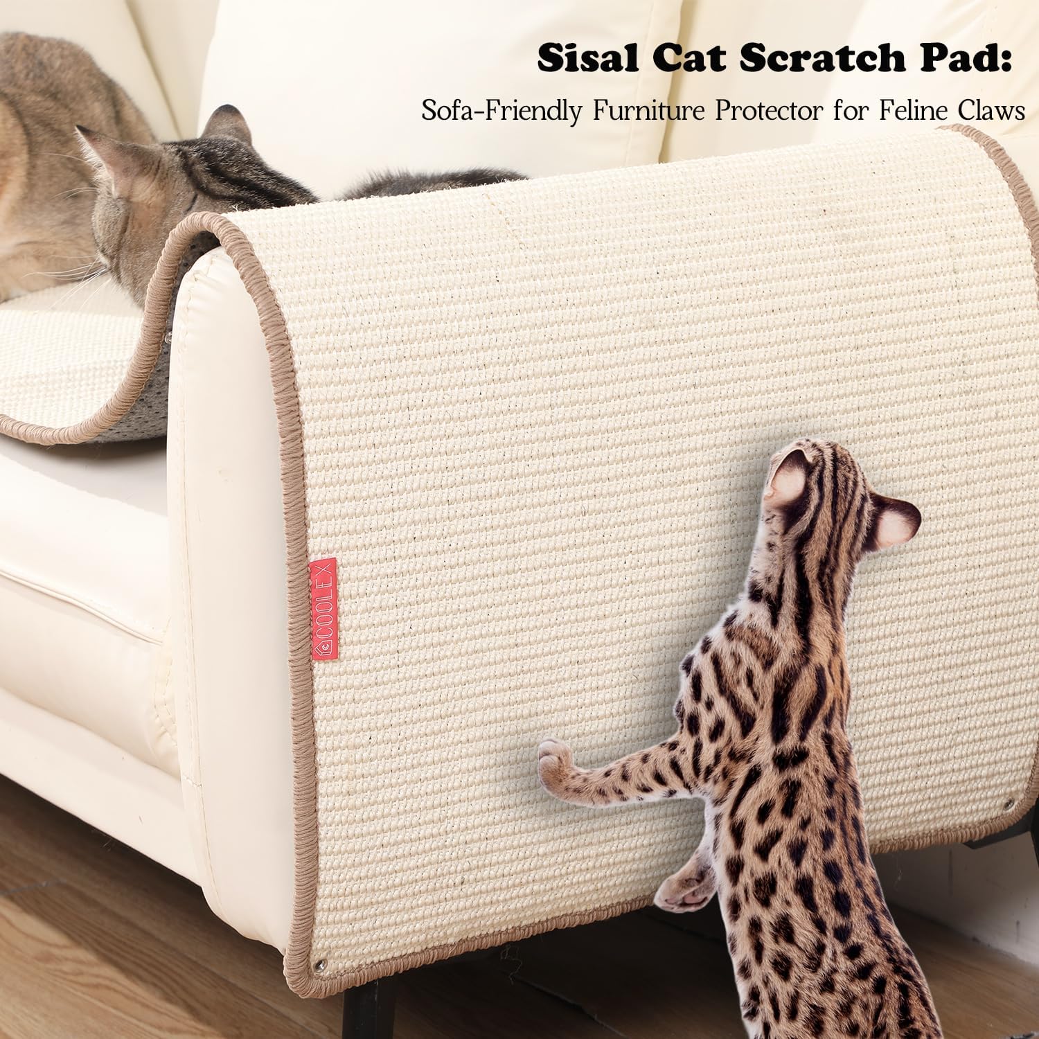 66.93x19.68x0.32 Inch Thickened Cat Wall Scratcher Carpet, Cat Climbing Wall, Durable Furniture, Tall Scratching Post, Scratchers for Indoor Cats, Couch Sofa Protector (Beige)