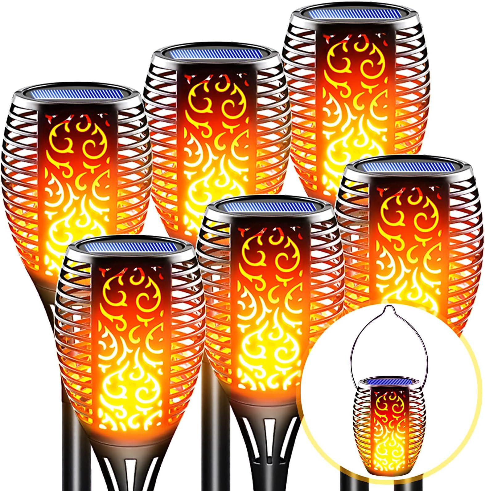 Solar Torch Light with ing Flame, Solar Hanging Lanterns Outdoor, Upgraded 3 in 1 LED Auto On/Off Landscape Decor Lighting Solar Torches Garden Lights for Pathway Yard Lawn (6 Pack)