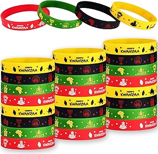24Pcs Happy Kwanzaa Rubber Bracelets African Heritage Holiday Party Supplies Silicone Wristbands Happy Kwanzaa Party Favors Kwanzaa Party Gift Bag Goodie Bag Fillers Stuffers