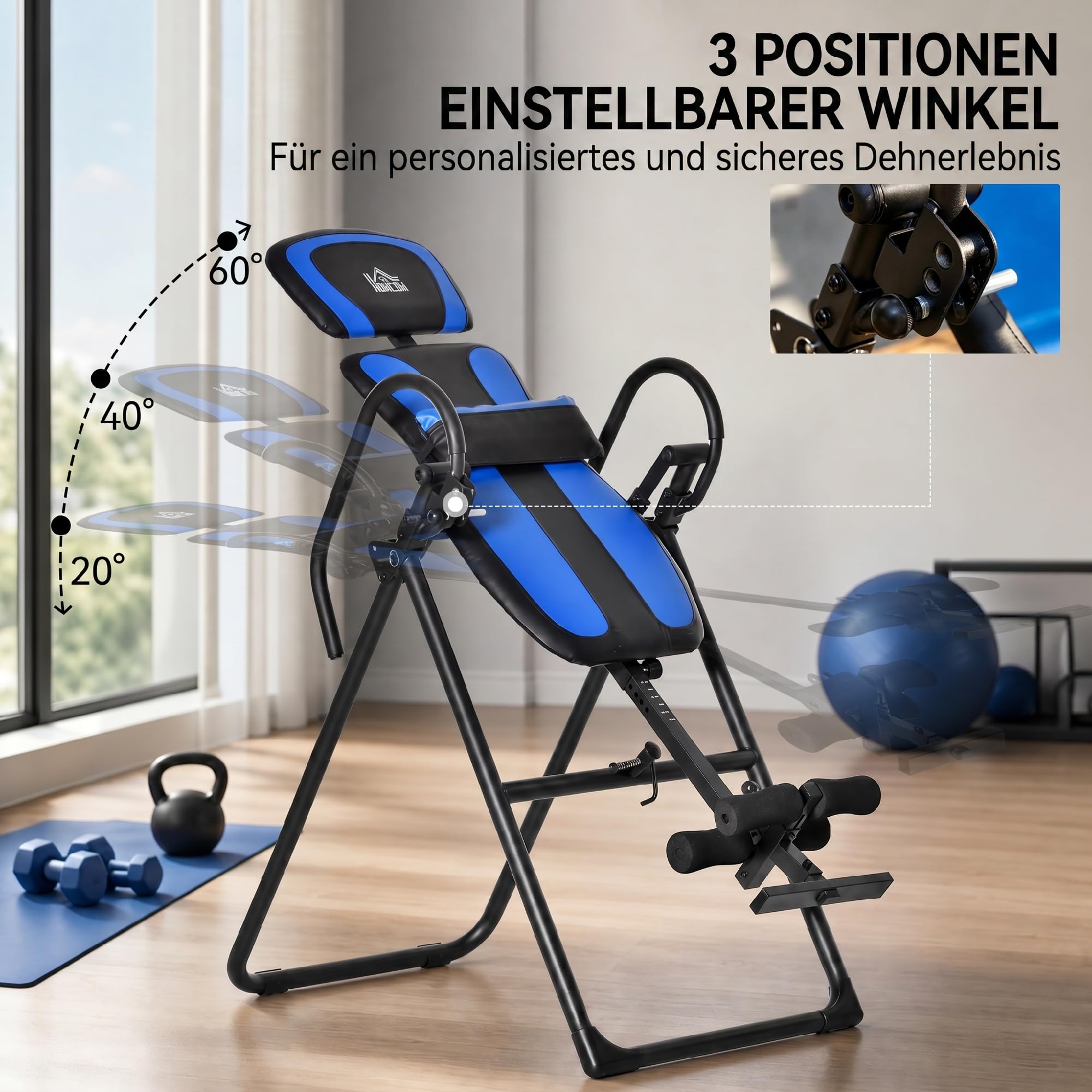HOMCOM Inversionsbank Klappbarer Heimtrainer 132x71x145 cm Schwarz+Blau