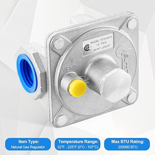 Miniatura 3 de Catilon Regulador de presión de gas natural FNPT de 34 pulgadas, regulador de presión de gas propano con presión de entrada de 12 PSIG y salida WC