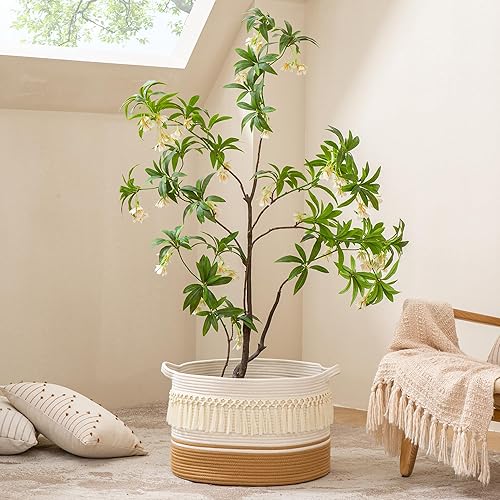 Miniatura 44 de KAKAMAY Cesta grande para manta (20 x 13 pulgadas), cestas tejidas para almacenamiento de ropa sucia de bebé, canasta de manta de cuerda de algodón