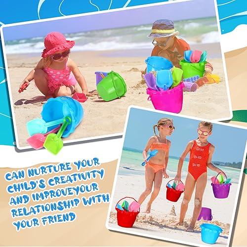 Miniatura 5 de Juego de 96 cubos de playa y palas de arena con 48 cubos de playa de 6.3 pulgadas, 48 palas de playa y juguetes de arena en la playa, cubos de playa