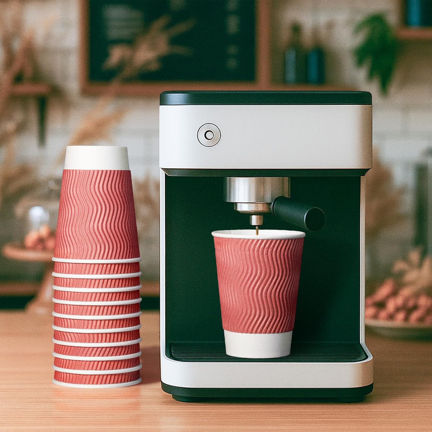 MATICAN Paper Coffee Cups, 100-Pack 12-oz Insulated Corrugated Disposable Paper Cups, Ripple Wall Cups for Hot Beverage or Cold Drinks, Coral (No Lids) - Image 2