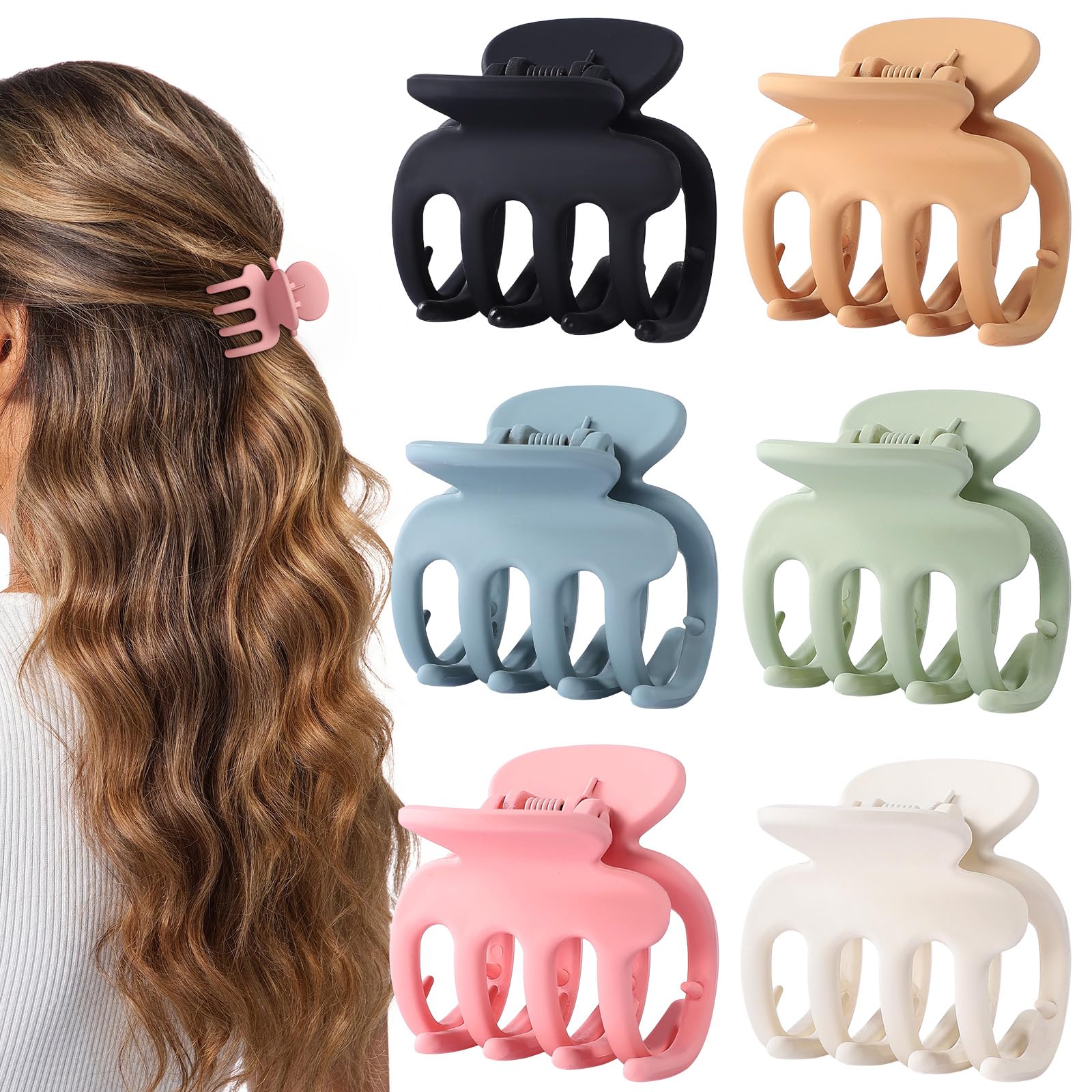 USDNICE 6 Pcs Hair Clips Small Claw Clips for Thin Hair Medium Matte Non-slip Hair Accessories for Women and Girls (Colorful)