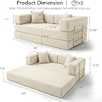 WEUP 5-in-1 Convertible Sofa Bed,65" Folding Boneless Couch with Fixed-Shape Frame, Corduroy Floor Sofa Loveseat Sleeper for Living Room, Bedroom, Small Apartment, Beige