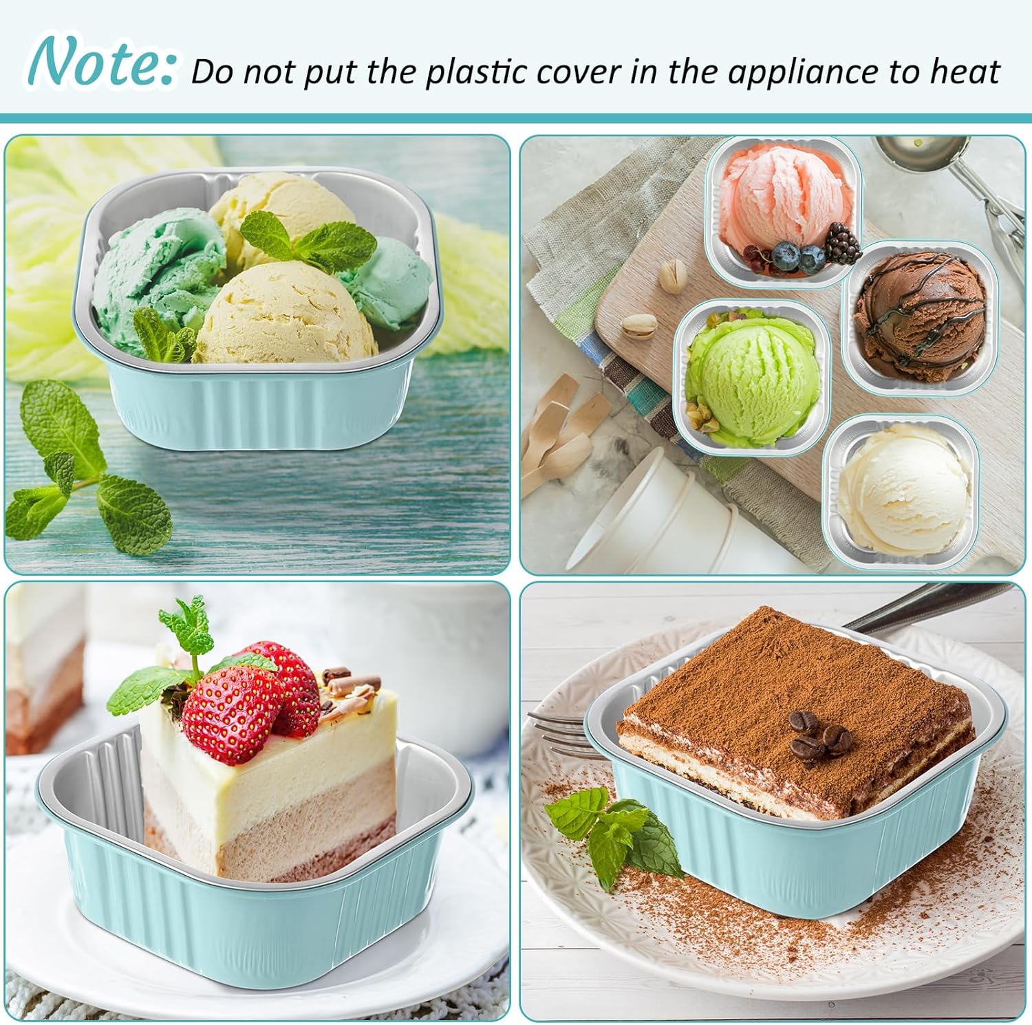 Aoriher 150 Pieces 10 oz Mini Cake Pans with Lids Aluminum Foil Baking Cups Square Disposable 4" x 4" Large Cupcake Cups Baking Tins for Kitchen Brownie Pudding Desserts Holders(Light Blue) - Image 3