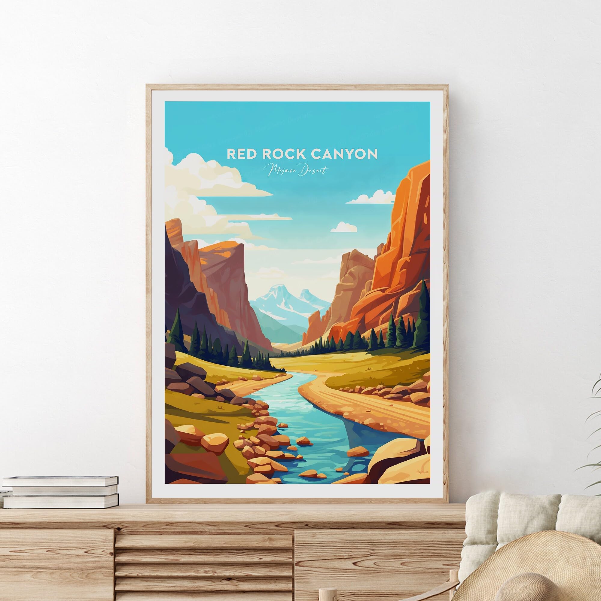 Red Rock Canyon Traditional Travel Print - Mojave Desert, Red Rock Canyon, Red Rock Canyon Poster, Unframed #973